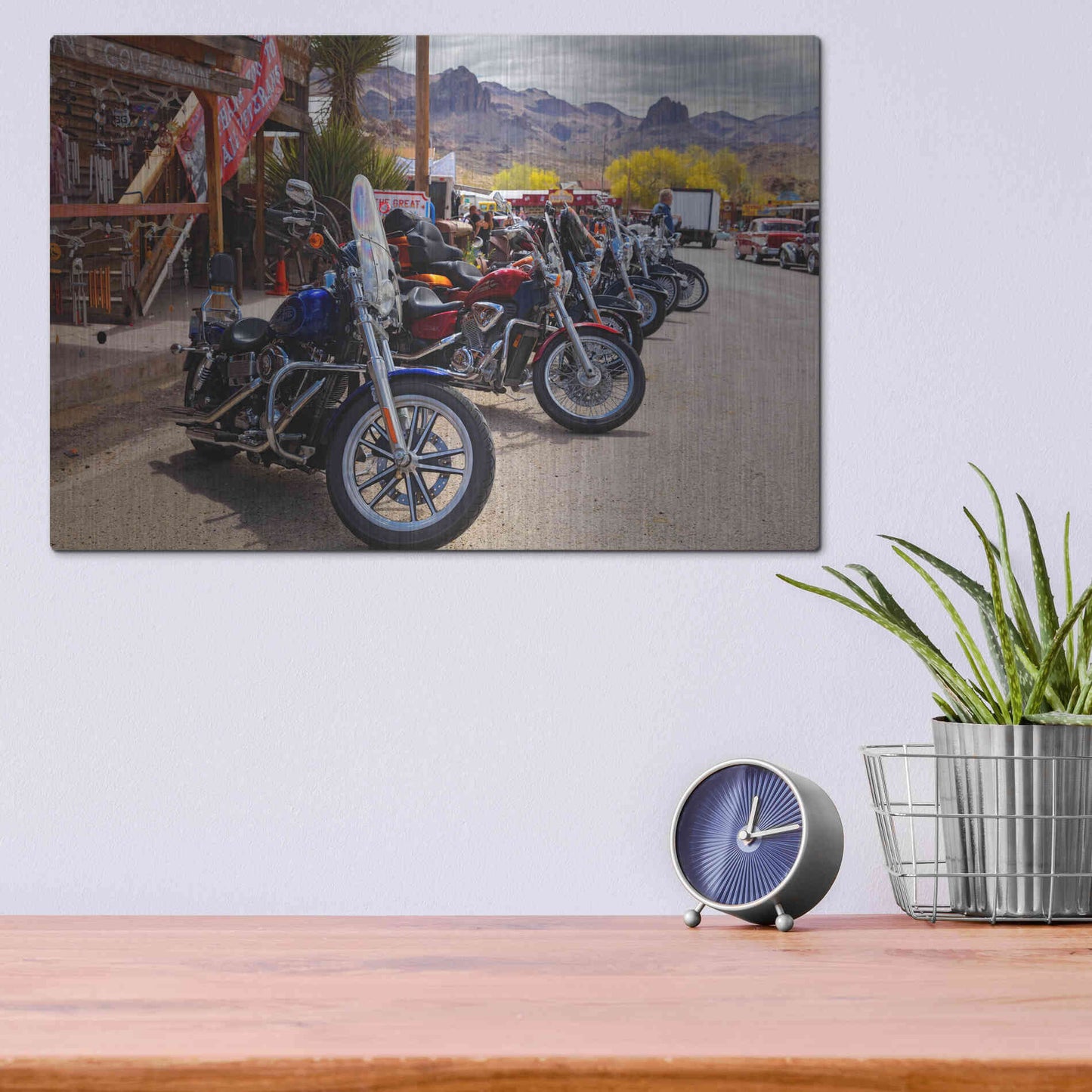 Luxe Metal Art 'Route 66 Fun Run Oatman Motorcycles' by Mike Jones, Metal Wall Art,16x12