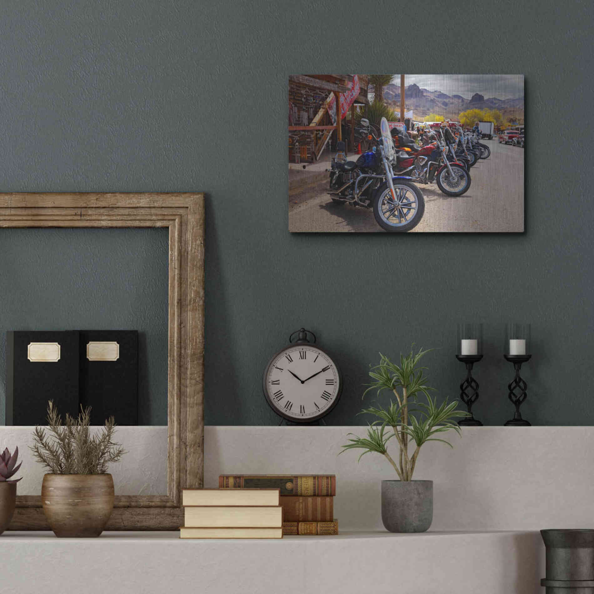 Luxe Metal Art 'Route 66 Fun Run Oatman Motorcycles' by Mike Jones, Metal Wall Art,16x12
