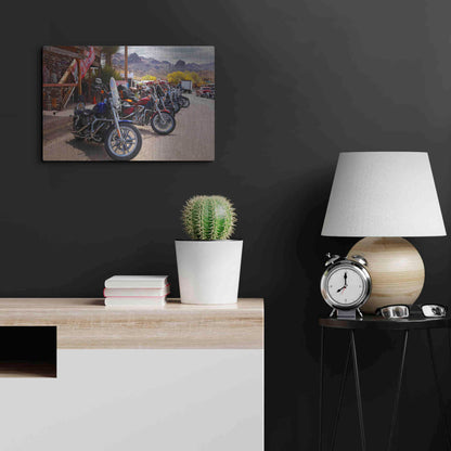 Luxe Metal Art 'Route 66 Fun Run Oatman Motorcycles' by Mike Jones, Metal Wall Art,24x16