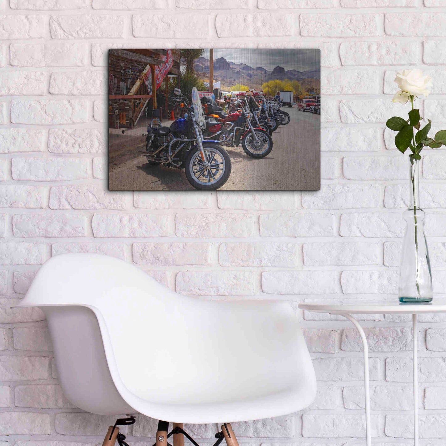 Luxe Metal Art 'Route 66 Fun Run Oatman Motorcycles' by Mike Jones, Metal Wall Art,24x16
