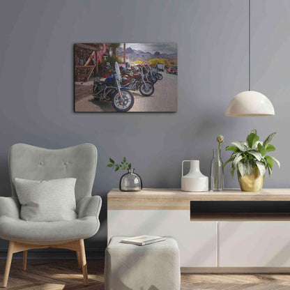 Luxe Metal Art 'Route 66 Fun Run Oatman Motorcycles' by Mike Jones, Metal Wall Art,24x16