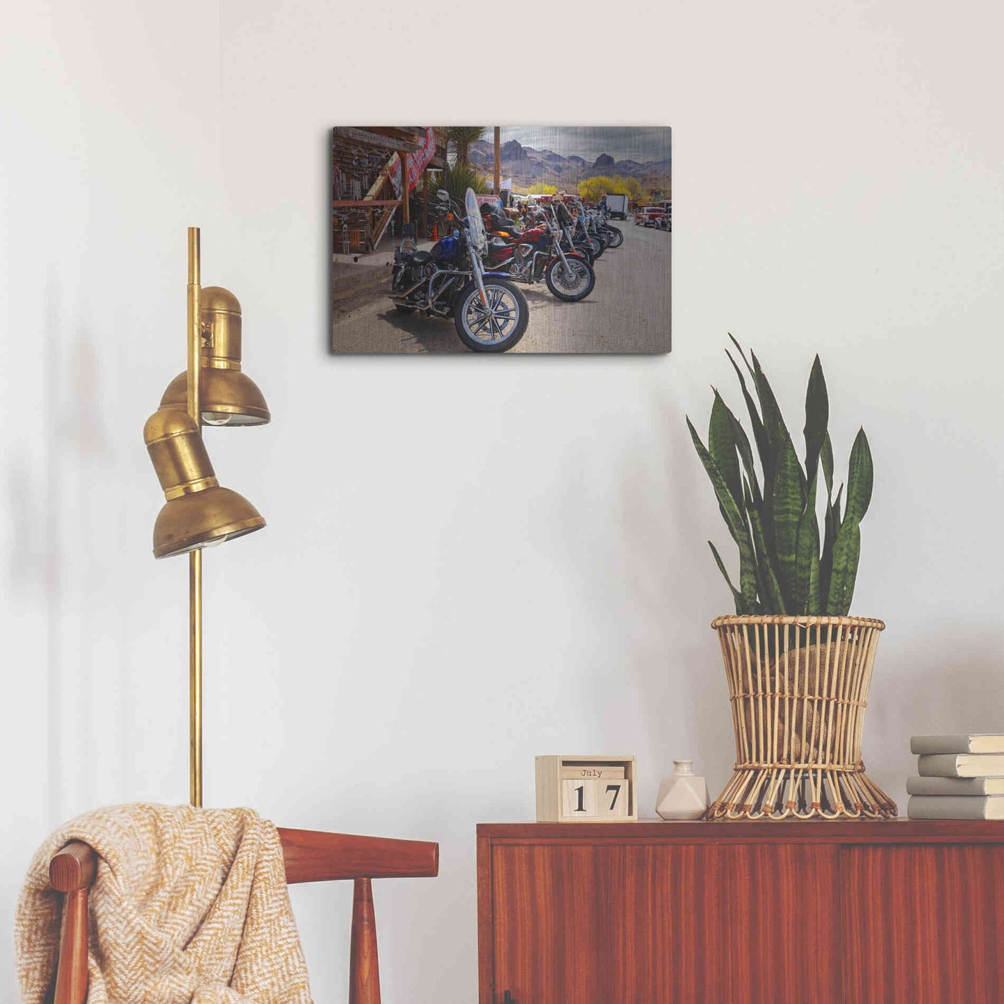 Luxe Metal Art 'Route 66 Fun Run Oatman Motorcycles' by Mike Jones, Metal Wall Art,24x16