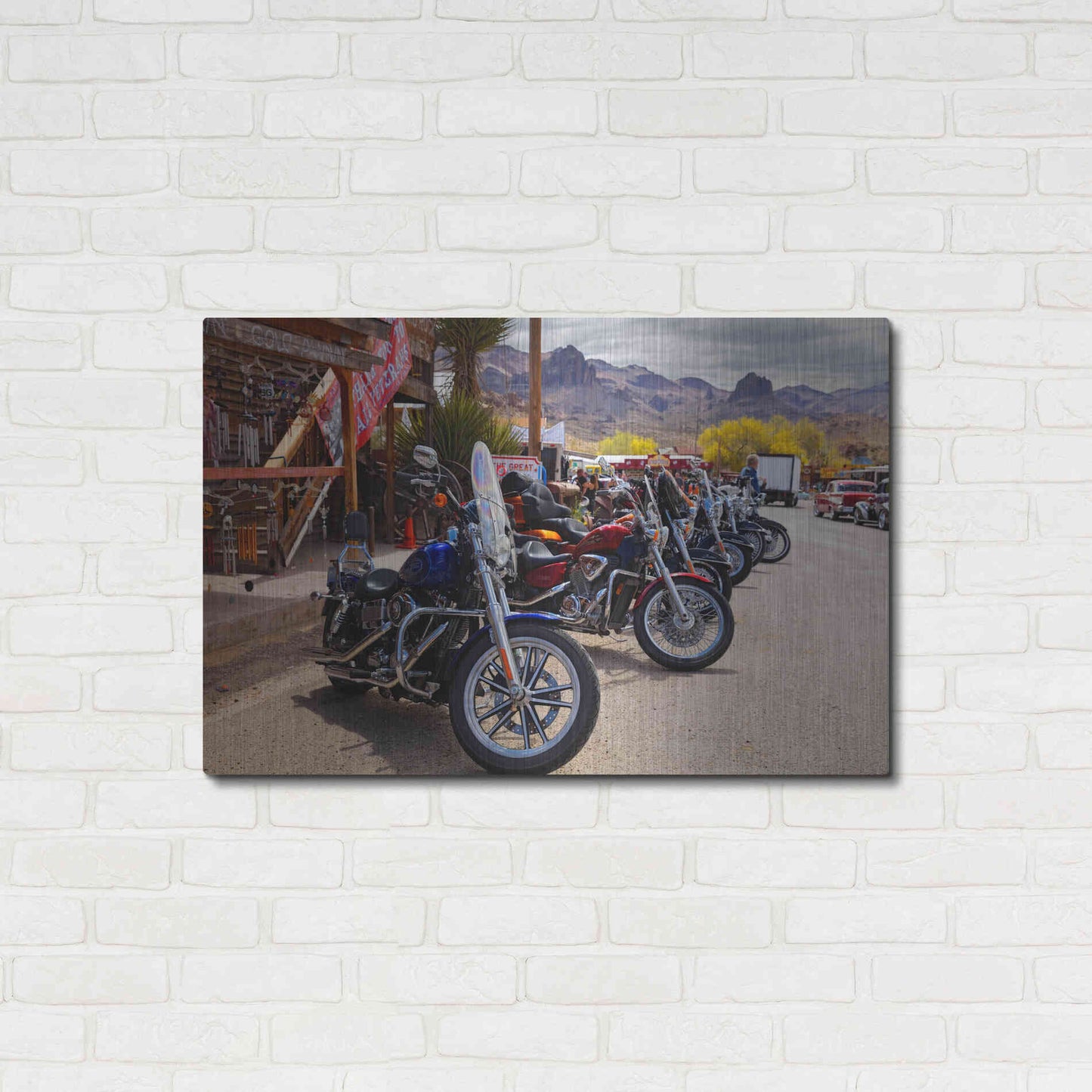 Luxe Metal Art 'Route 66 Fun Run Oatman Motorcycles' by Mike Jones, Metal Wall Art,36x24