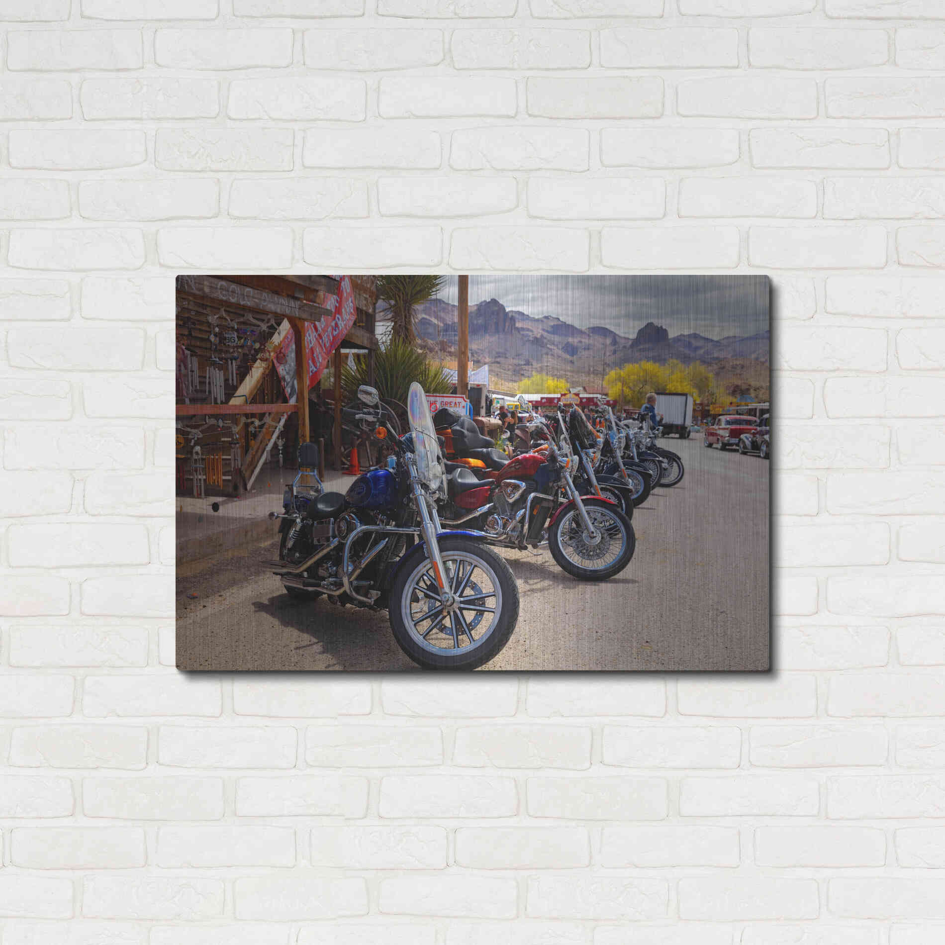 Luxe Metal Art 'Route 66 Fun Run Oatman Motorcycles' by Mike Jones, Metal Wall Art,36x24