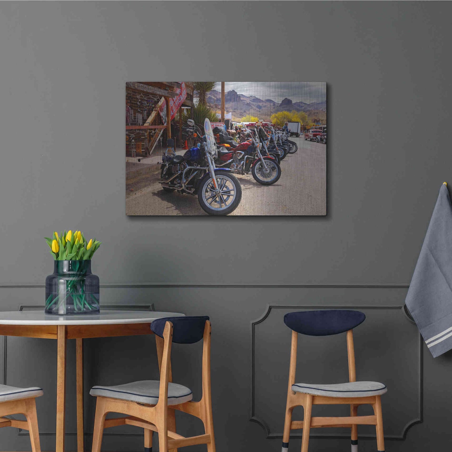 Luxe Metal Art 'Route 66 Fun Run Oatman Motorcycles' by Mike Jones, Metal Wall Art,36x24