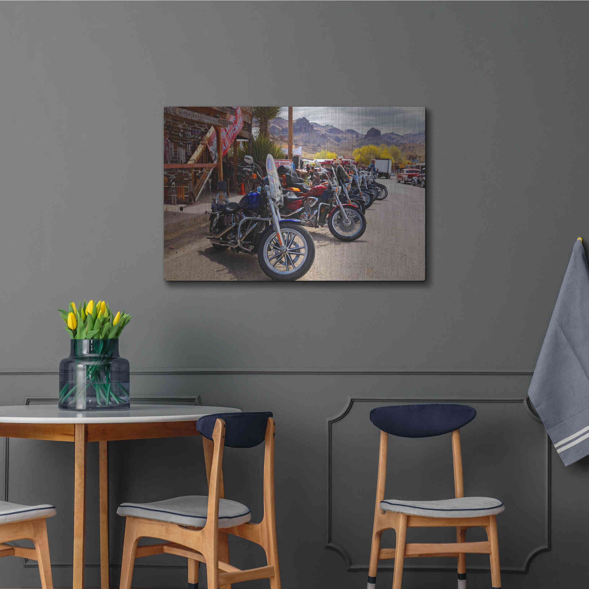 Luxe Metal Art 'Route 66 Fun Run Oatman Motorcycles' by Mike Jones, Metal Wall Art,36x24