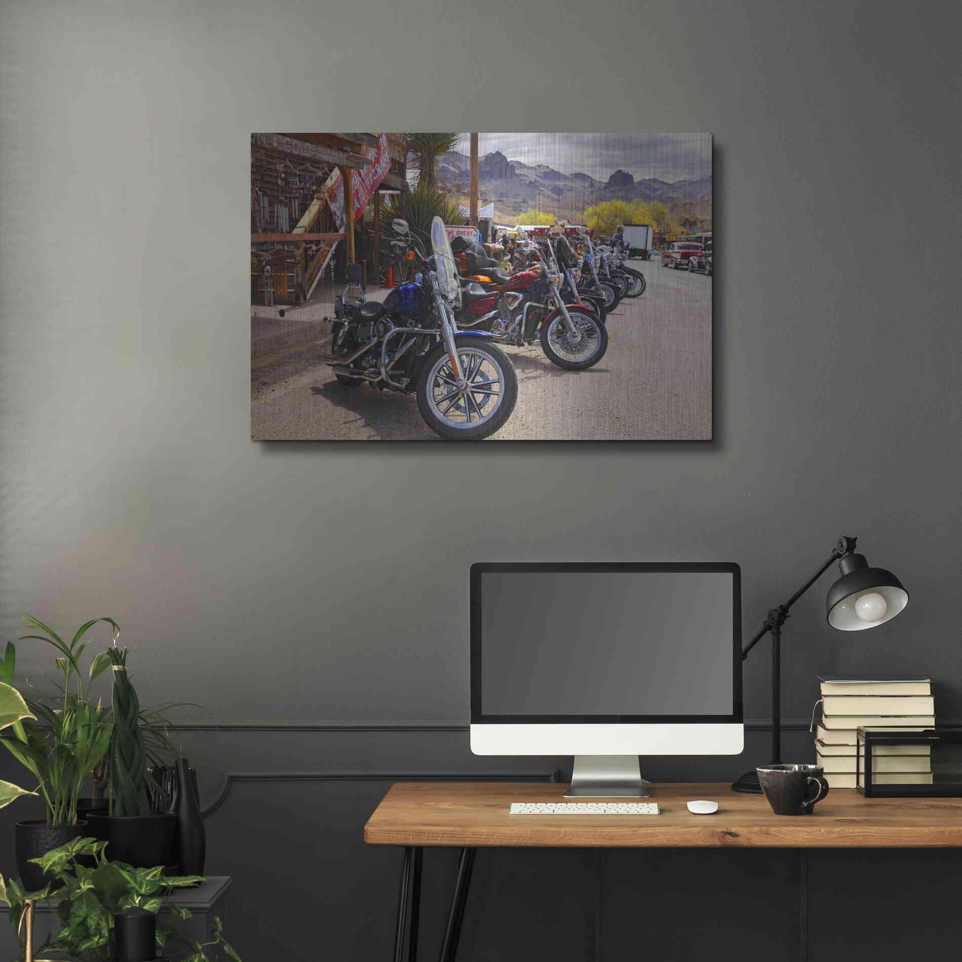 Luxe Metal Art 'Route 66 Fun Run Oatman Motorcycles' by Mike Jones, Metal Wall Art,36x24
