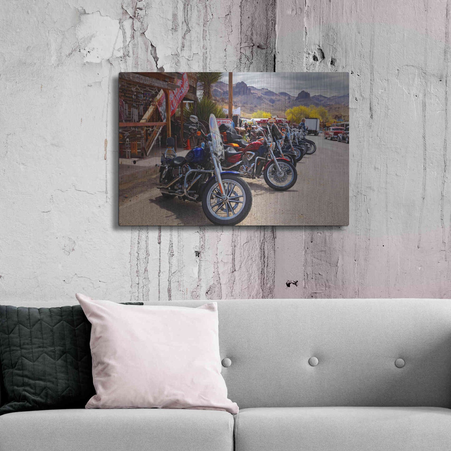 Luxe Metal Art 'Route 66 Fun Run Oatman Motorcycles' by Mike Jones, Metal Wall Art,36x24