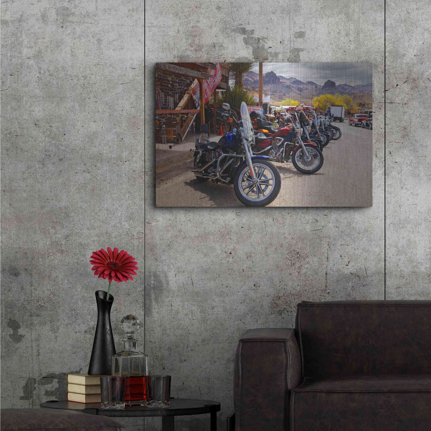 Luxe Metal Art 'Route 66 Fun Run Oatman Motorcycles' by Mike Jones, Metal Wall Art,36x24