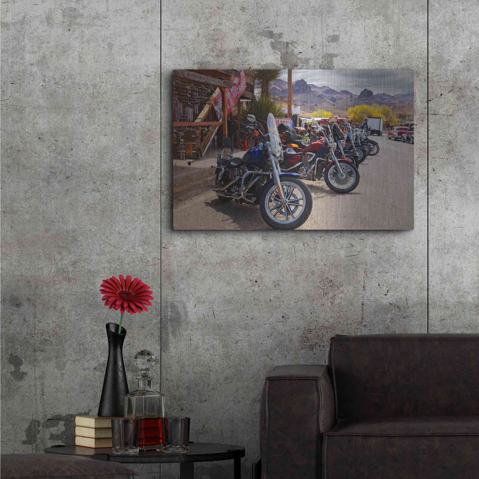 Luxe Metal Art 'Route 66 Fun Run Oatman Motorcycles' by Mike Jones, Metal Wall Art,36x24