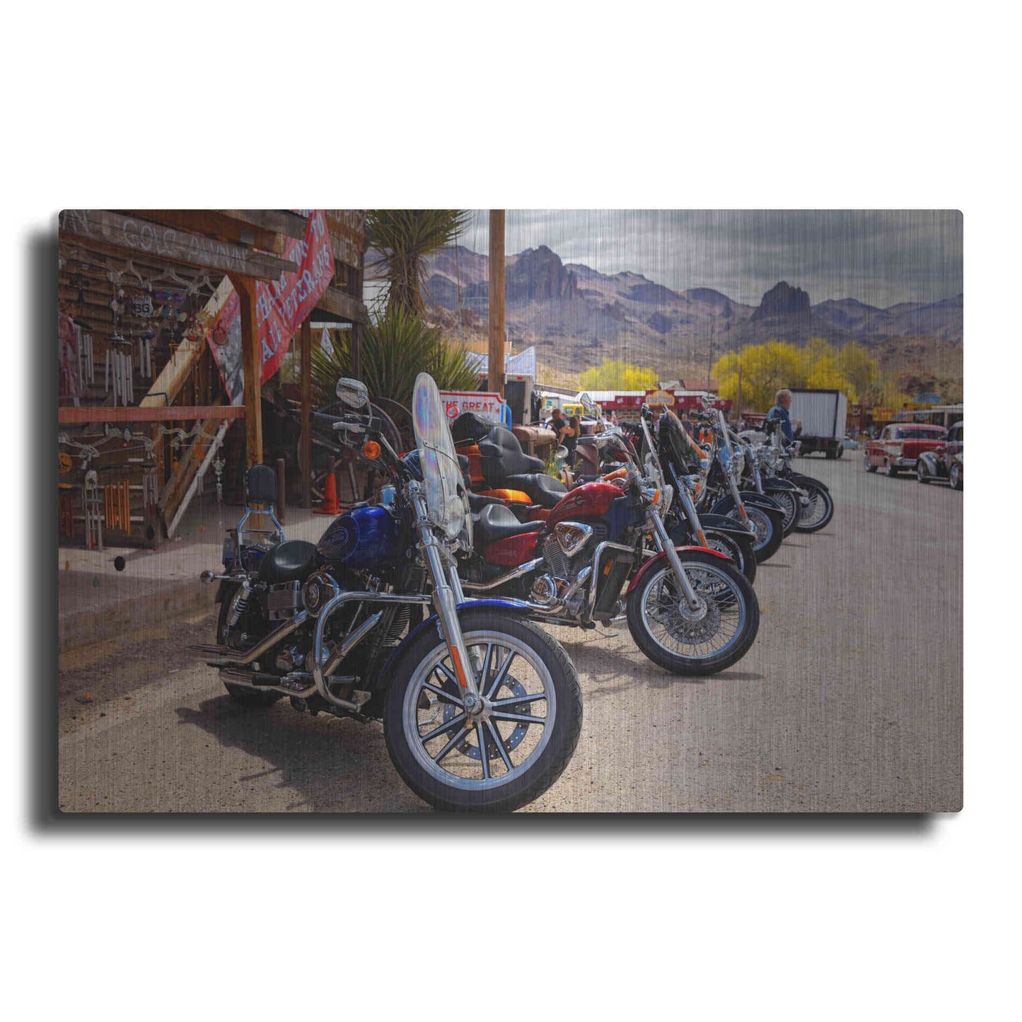 Luxe Metal Art 'Route 66 Fun Run Oatman Motorcycles' by Mike Jones, Metal Wall Art