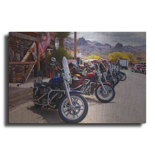 Luxe Metal Art 'Route 66 Fun Run Oatman Motorcycles' by Mike Jones, Metal Wall Art