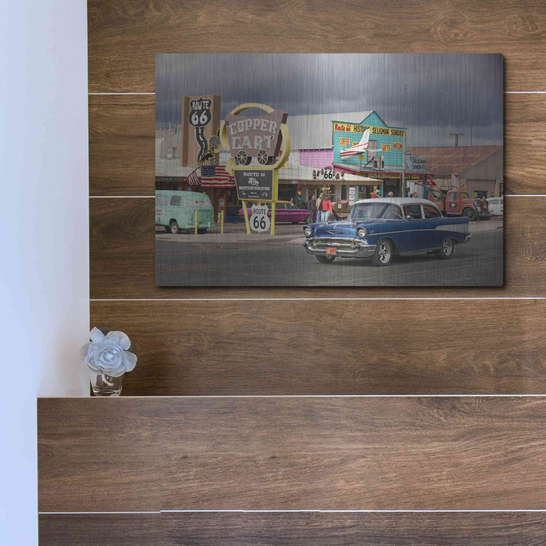 Luxe Metal Art 'Route 66 Fun Run Seligman' by Mike Jones, Metal Wall Art,16x12
