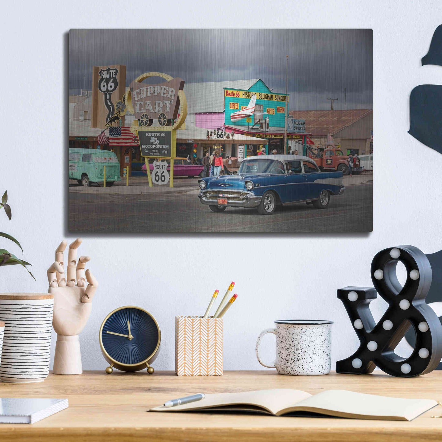 Luxe Metal Art 'Route 66 Fun Run Seligman' by Mike Jones, Metal Wall Art,16x12