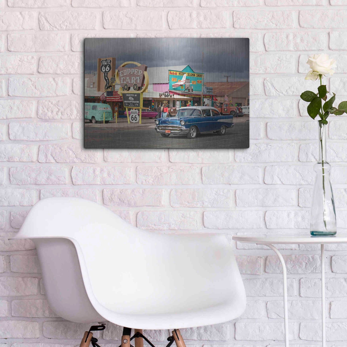 Luxe Metal Art 'Route 66 Fun Run Seligman' by Mike Jones, Metal Wall Art,24x16