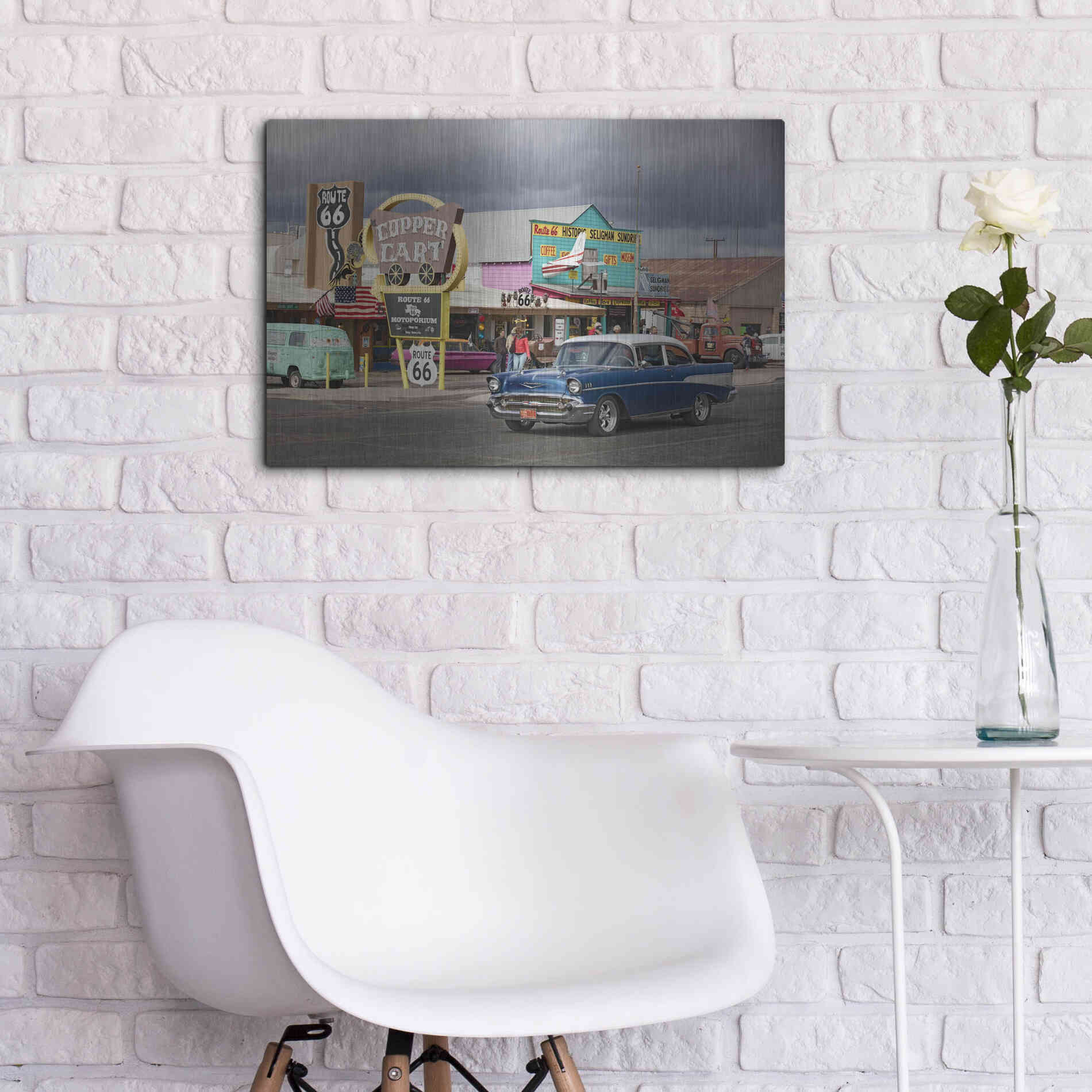 Luxe Metal Art 'Route 66 Fun Run Seligman' by Mike Jones, Metal Wall Art,24x16