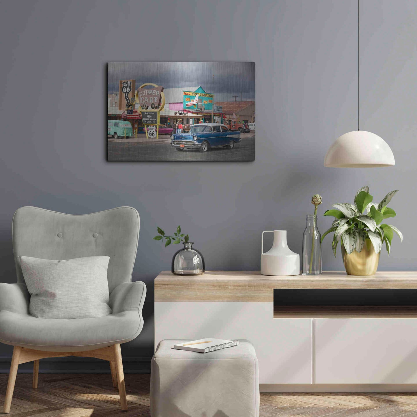 Luxe Metal Art 'Route 66 Fun Run Seligman' by Mike Jones, Metal Wall Art,24x16