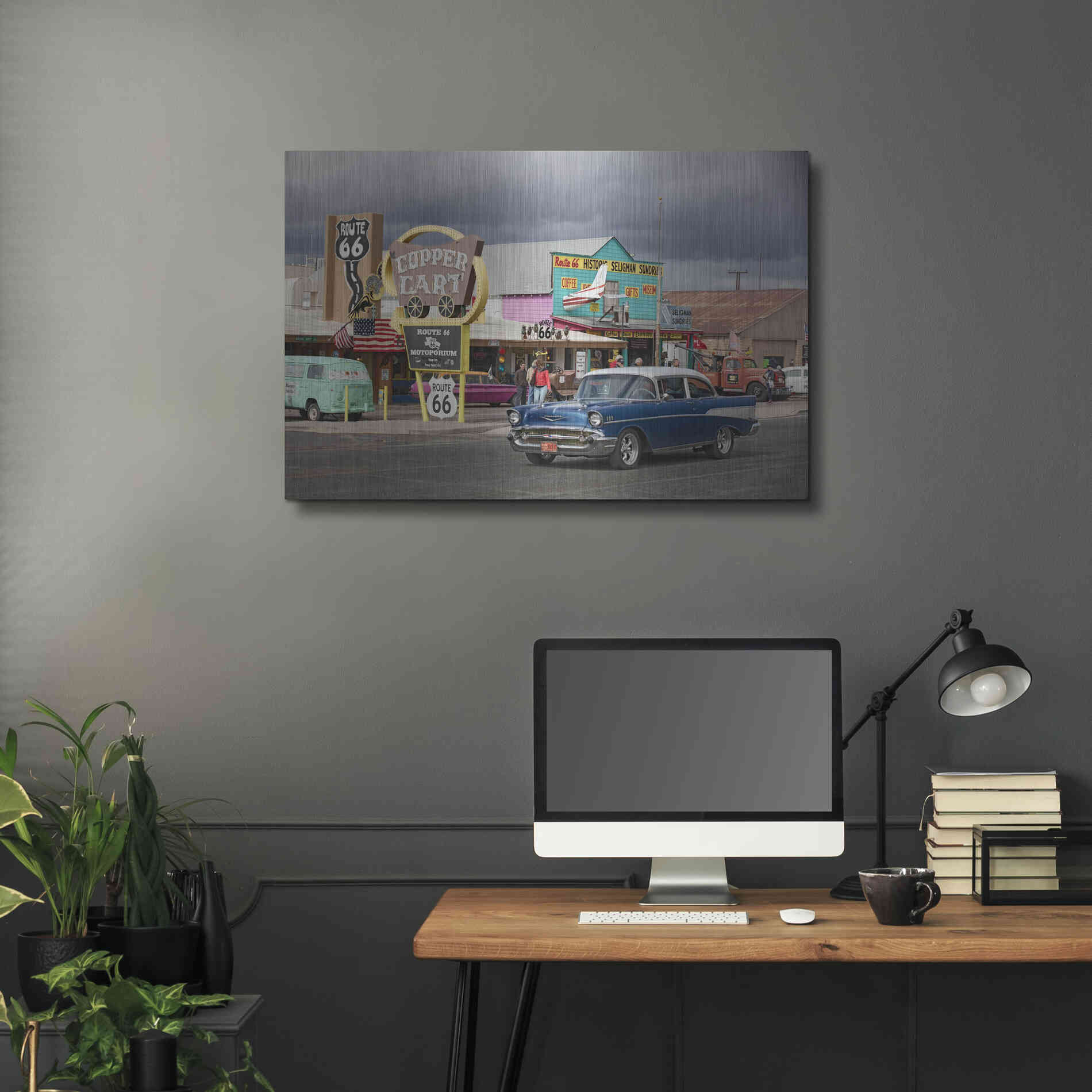 Luxe Metal Art 'Route 66 Fun Run Seligman' by Mike Jones, Metal Wall Art,36x24