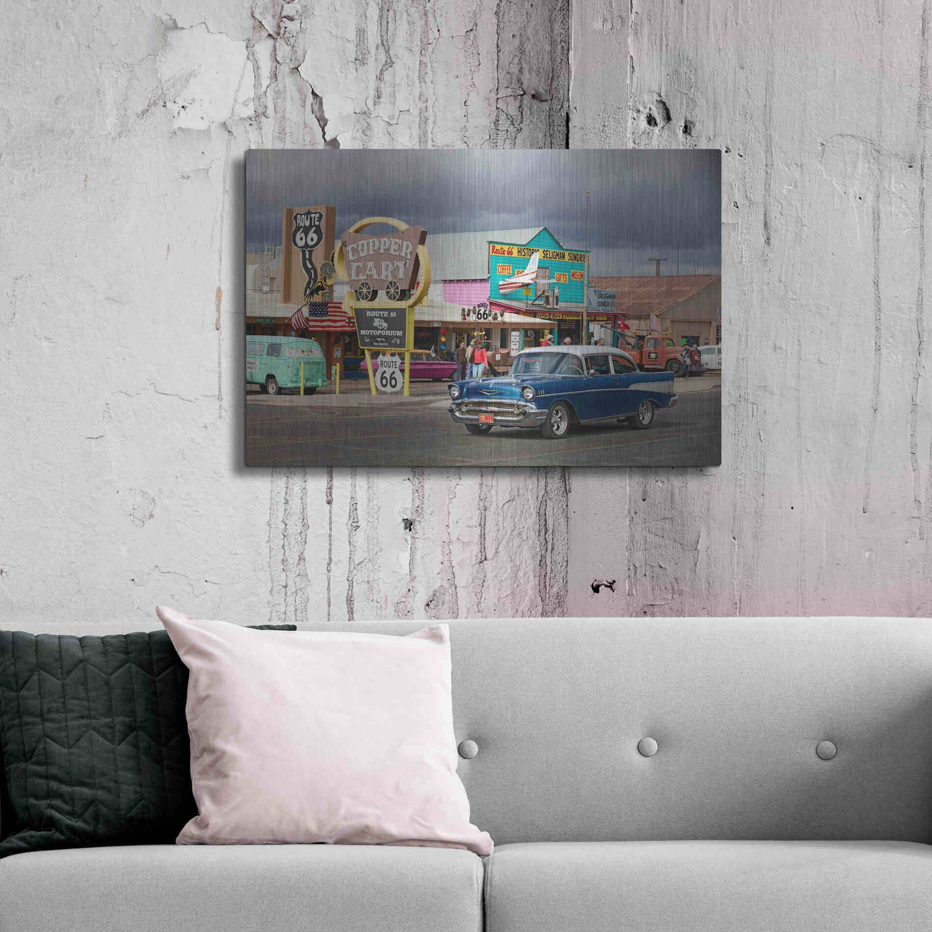Luxe Metal Art 'Route 66 Fun Run Seligman' by Mike Jones, Metal Wall Art,36x24