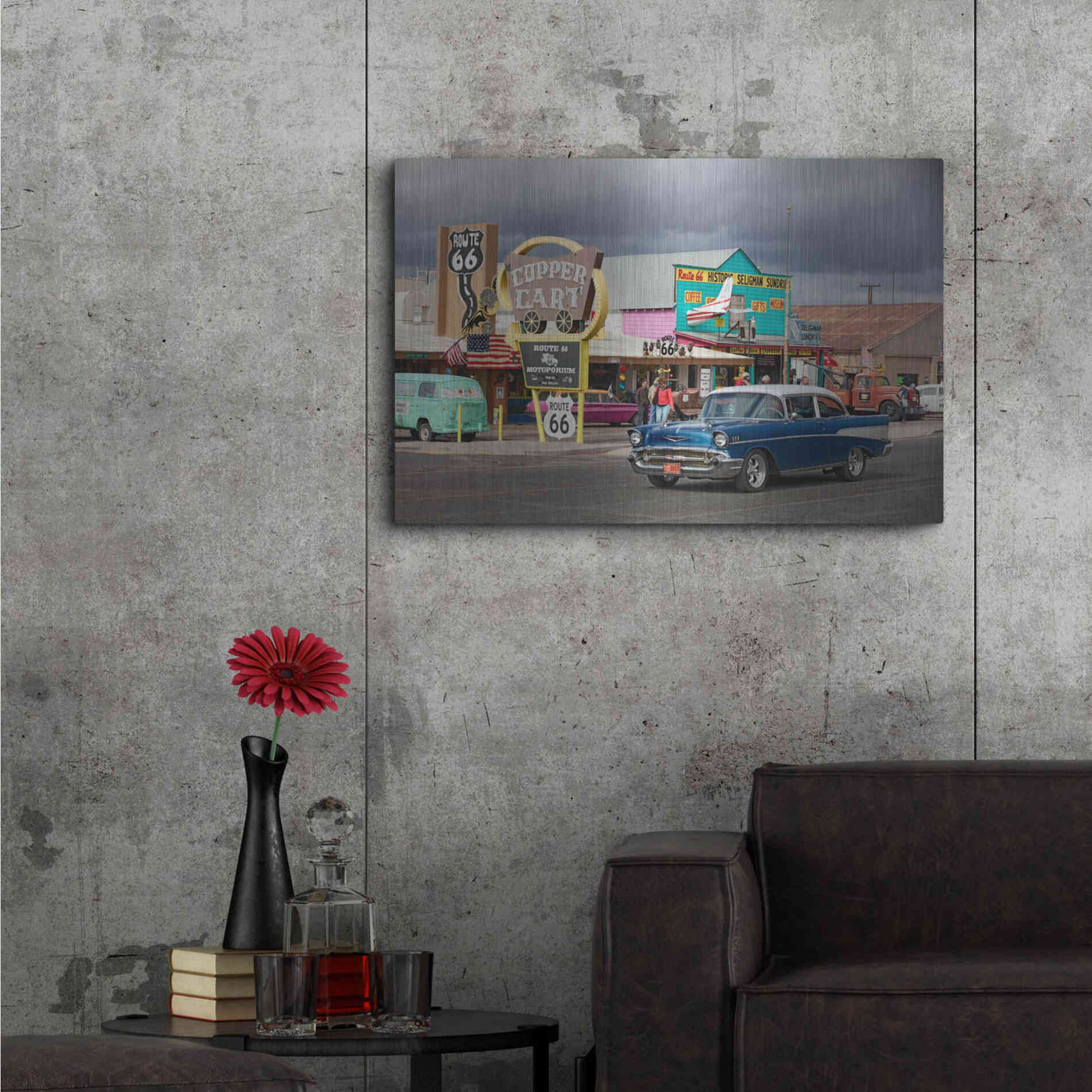 Luxe Metal Art 'Route 66 Fun Run Seligman' by Mike Jones, Metal Wall Art,36x24