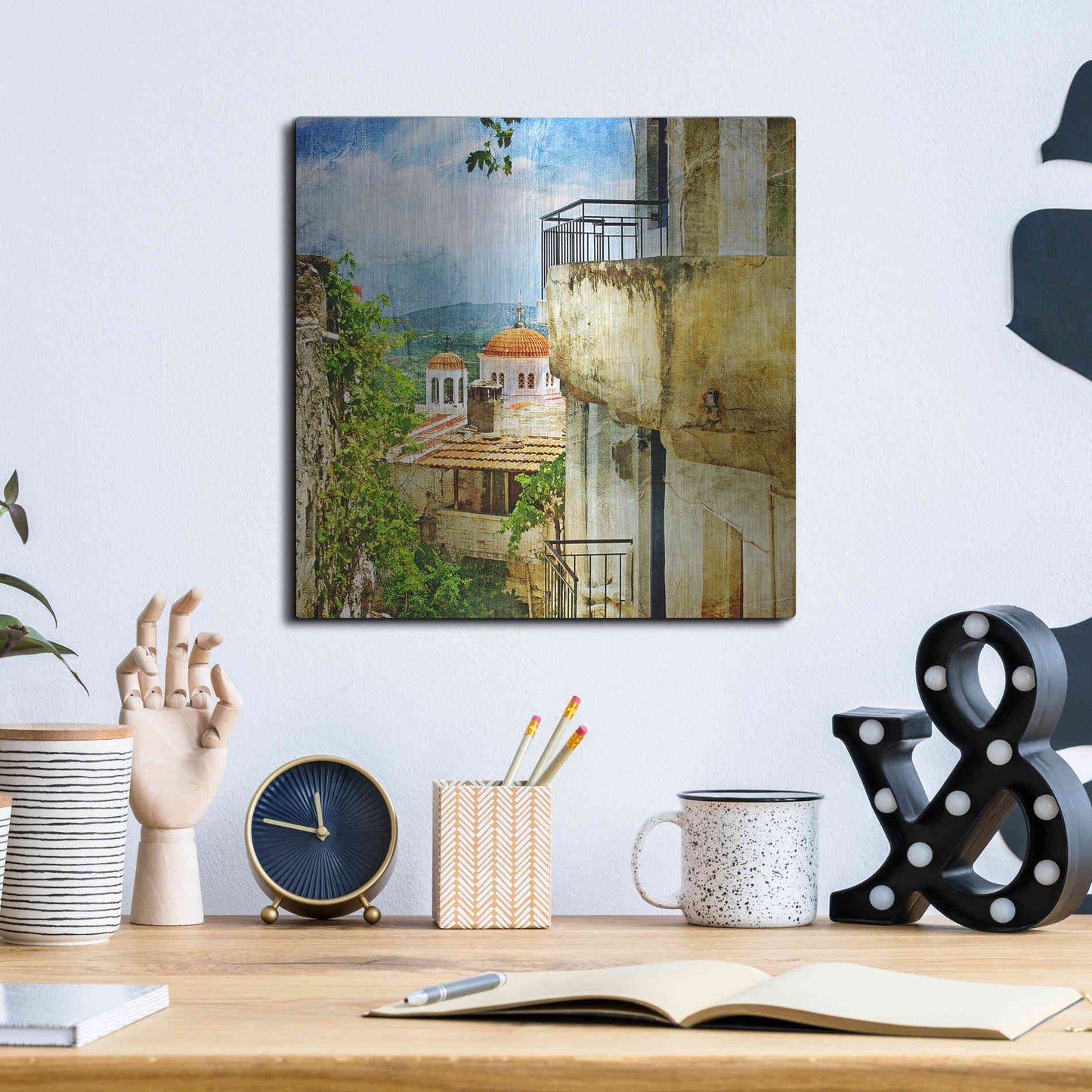 Luxe Metal Art 'Santorini II' Metal Wall Art,12x12