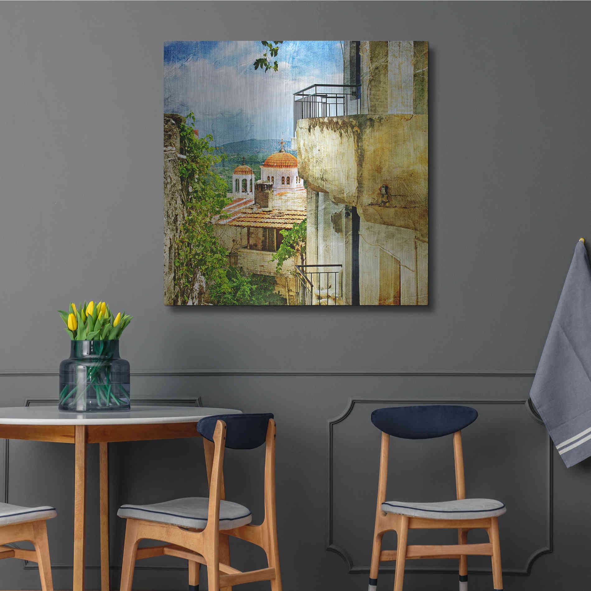 Luxe Metal Art 'Santorini II' Metal Wall Art,36x36