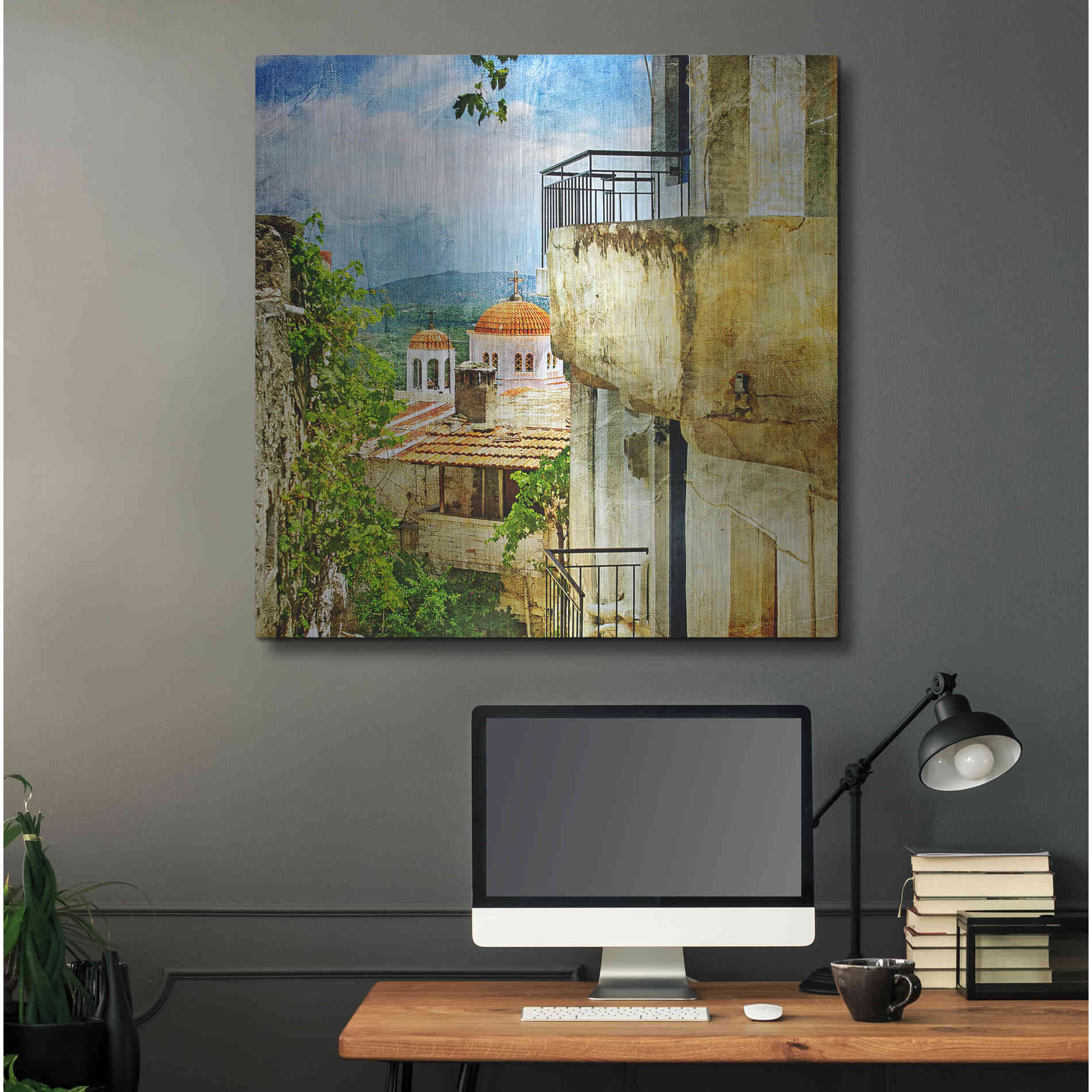 Luxe Metal Art 'Santorini II' Metal Wall Art,36x36