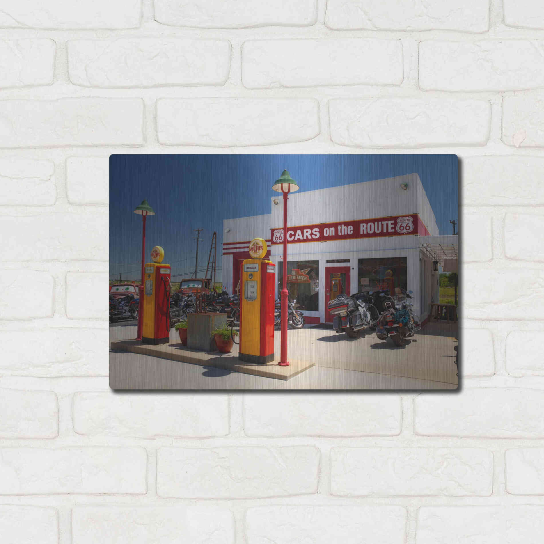 Luxe Metal Art 'Route 66 Kansas Kanotex' by Mike Jones, Metal Wall Art,16x12