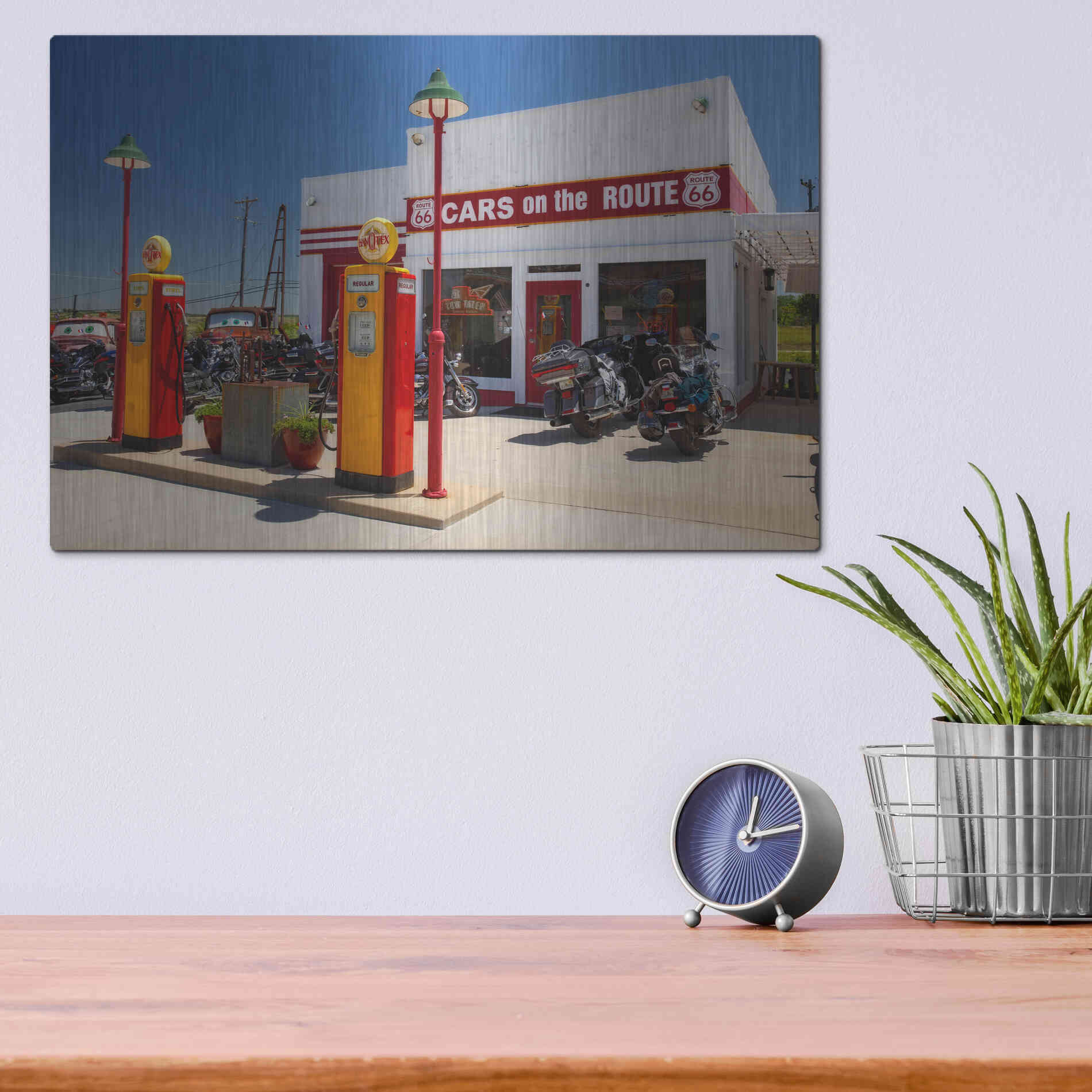 Luxe Metal Art 'Route 66 Kansas Kanotex' by Mike Jones, Metal Wall Art,16x12