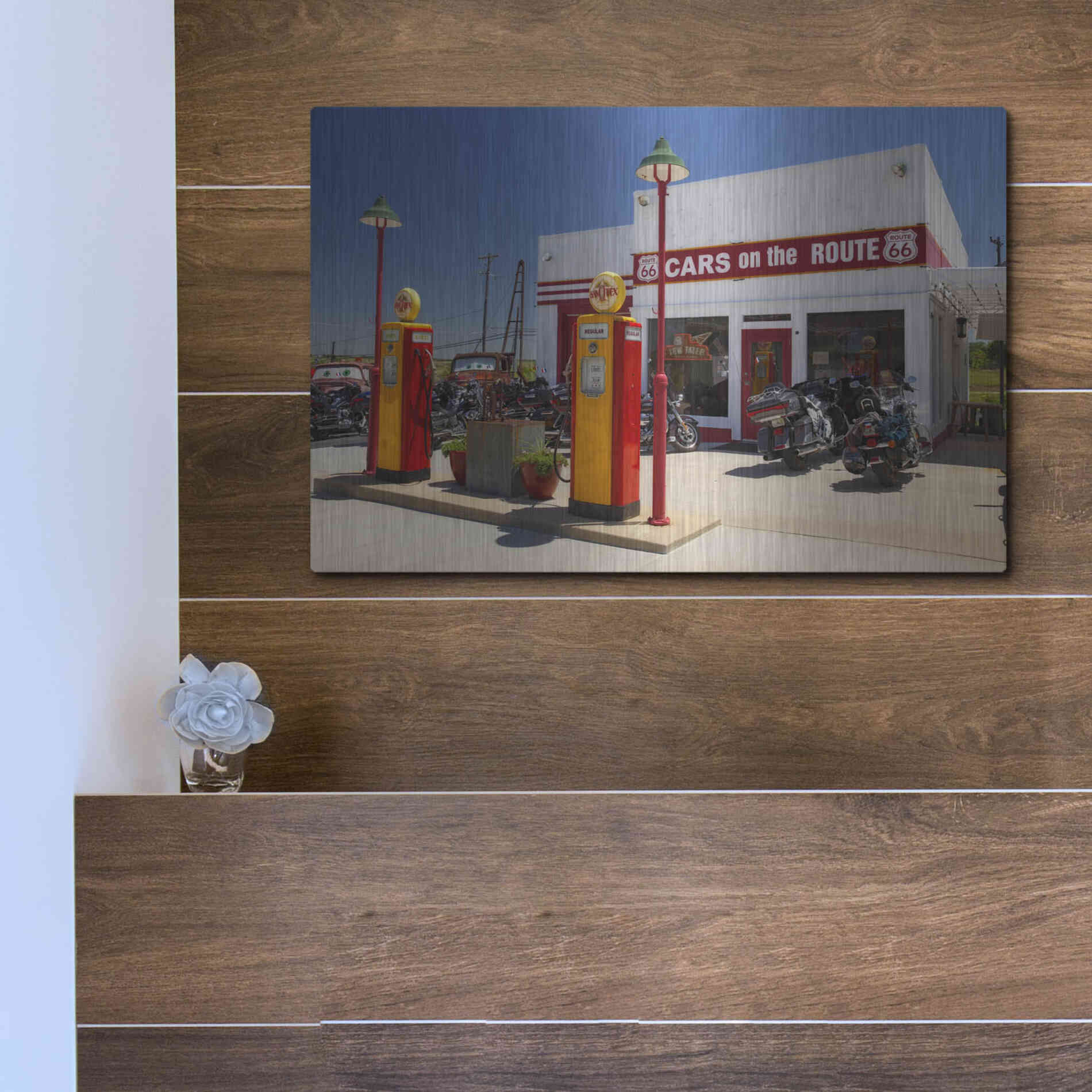 Luxe Metal Art 'Route 66 Kansas Kanotex' by Mike Jones, Metal Wall Art,16x12