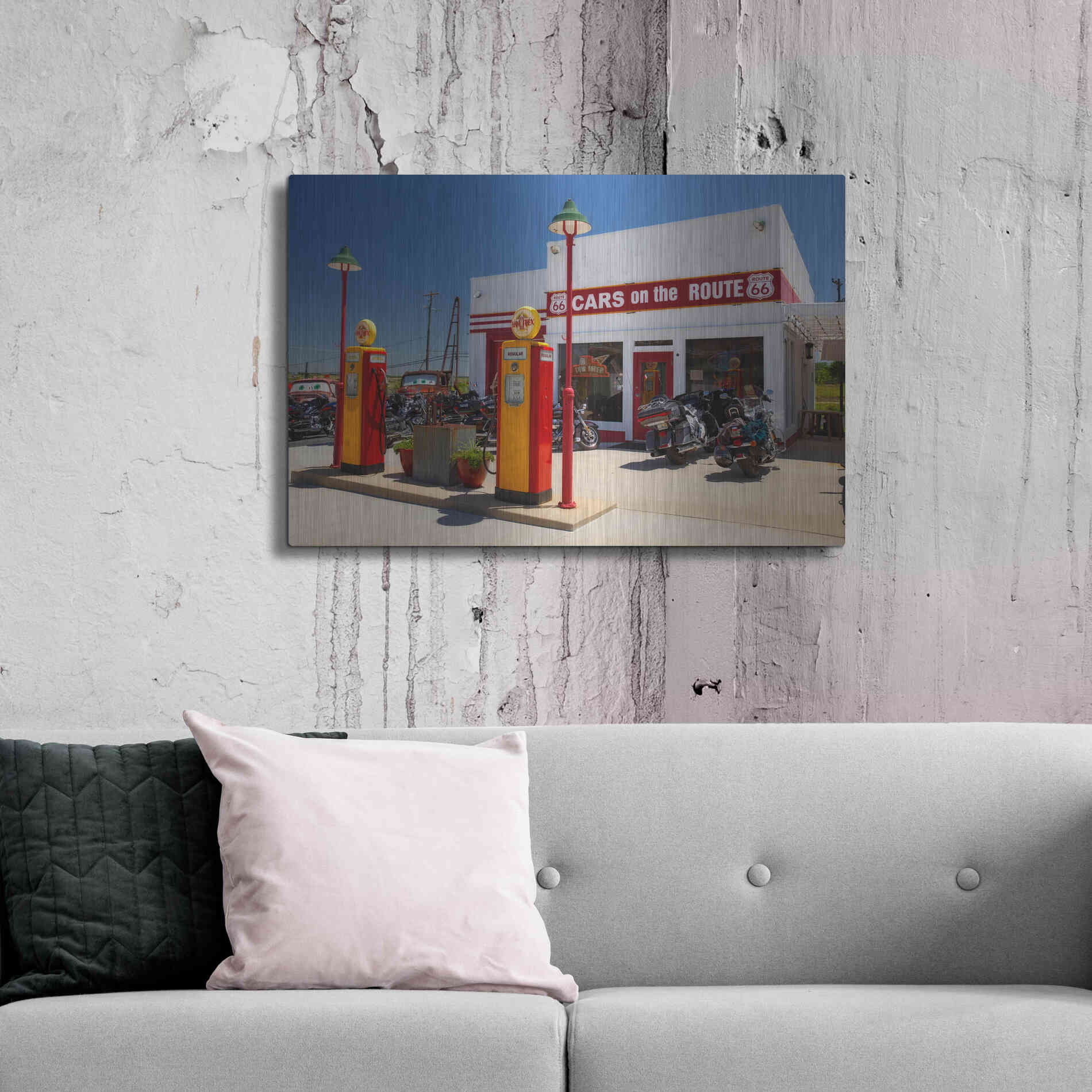 Luxe Metal Art 'Route 66 Kansas Kanotex' by Mike Jones, Metal Wall Art,36x24