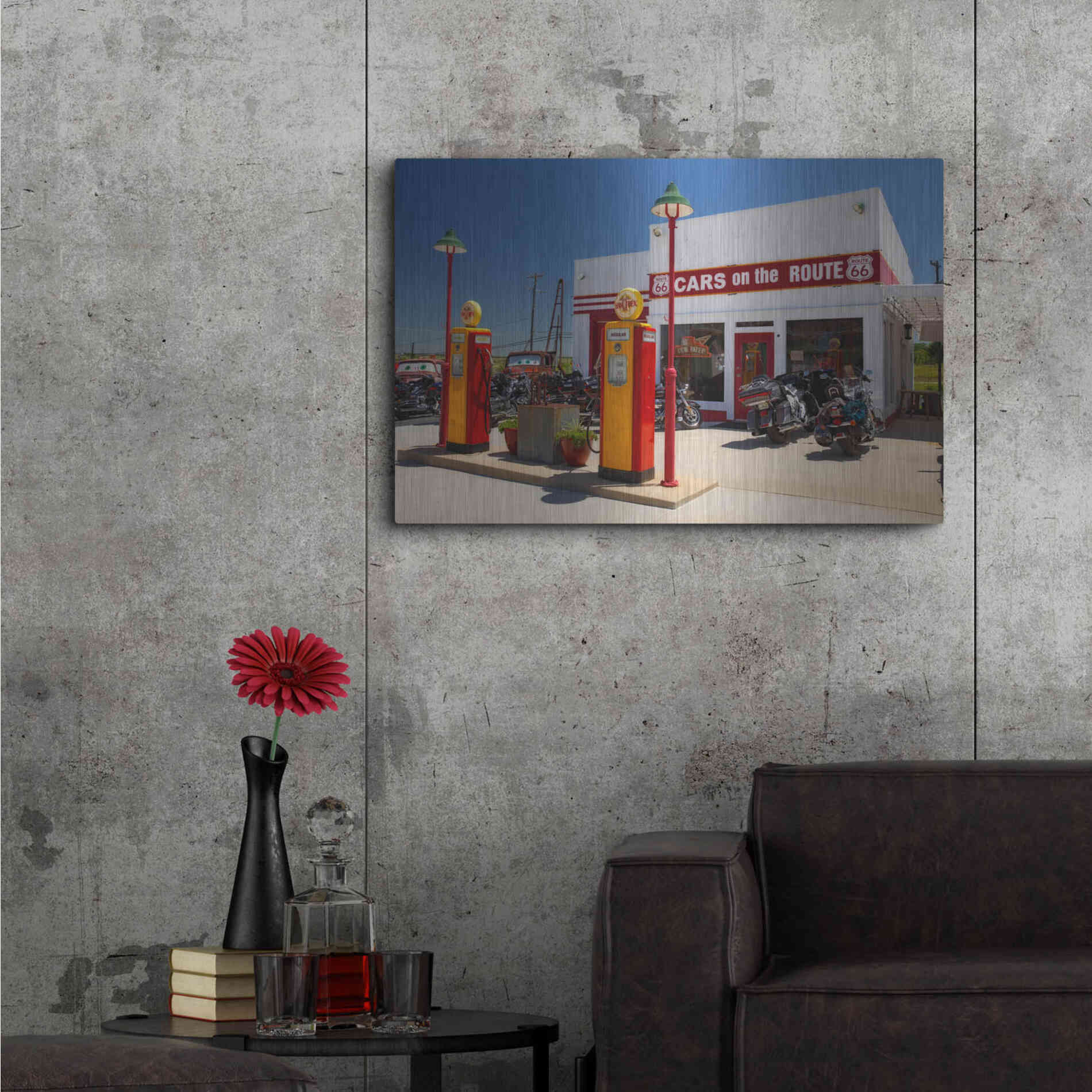 Luxe Metal Art 'Route 66 Kansas Kanotex' by Mike Jones, Metal Wall Art,36x24