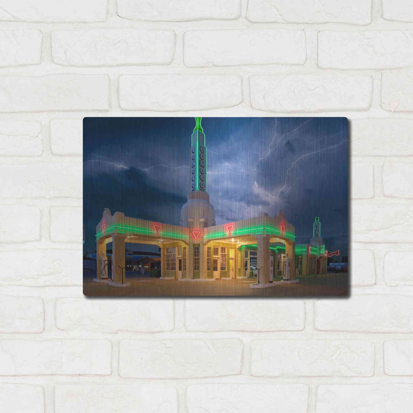 Luxe Metal Art 'Route 66 Shamrock Texas Conoco Lightning' by Mike Jones, Metal Wall Art,16x12