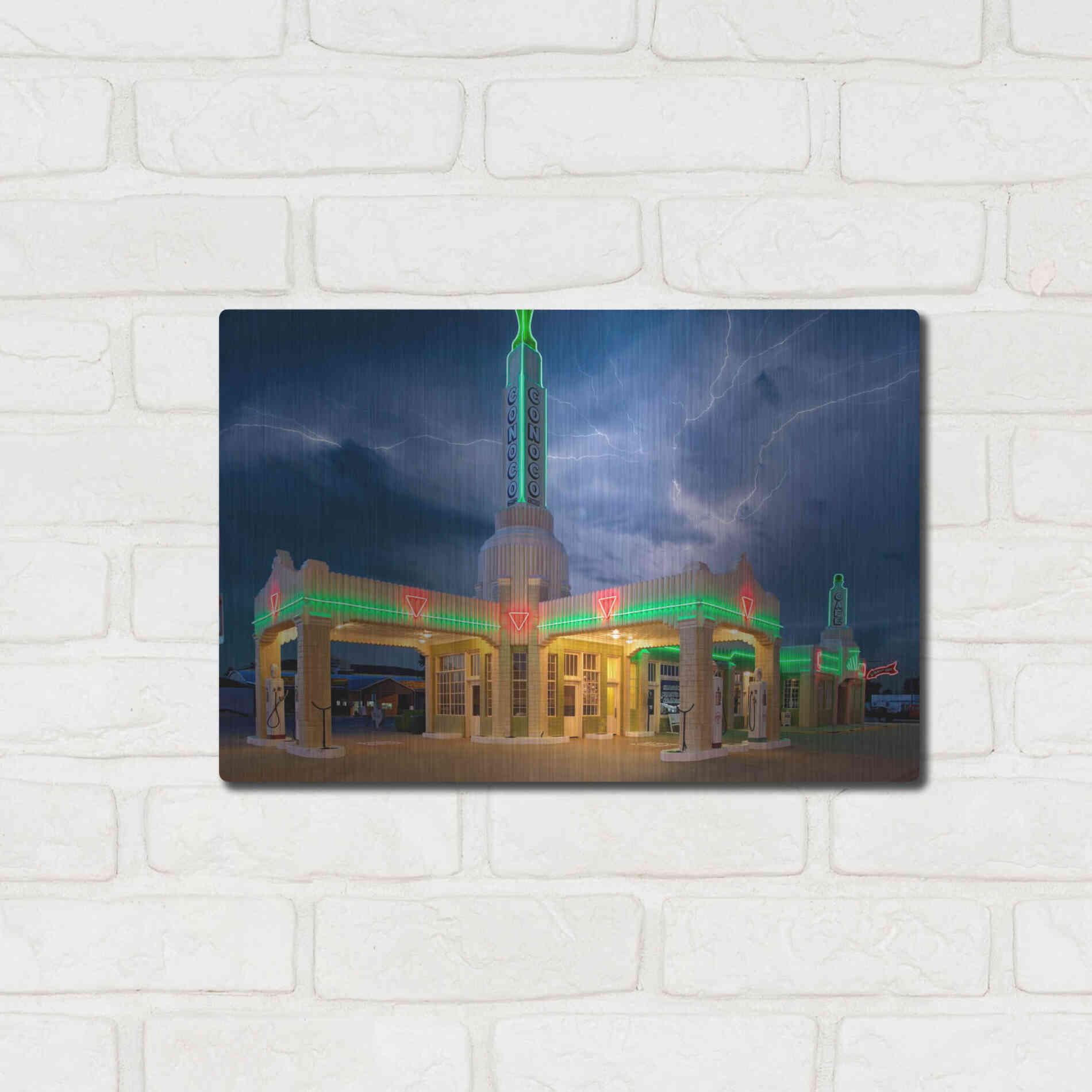 Luxe Metal Art 'Route 66 Shamrock Texas Conoco Lightning' by Mike Jones, Metal Wall Art,16x12