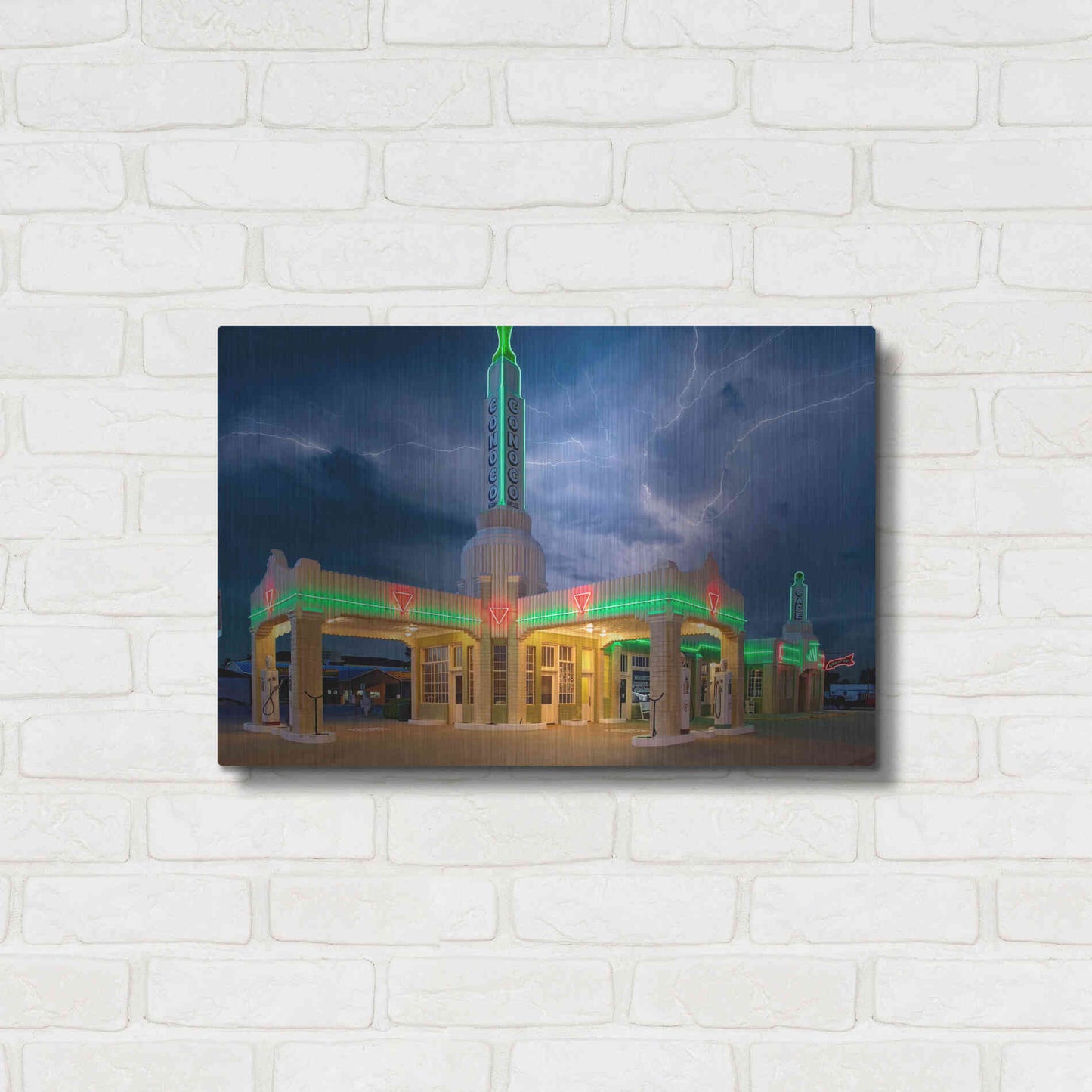 Luxe Metal Art 'Route 66 Shamrock Texas Conoco Lightning' by Mike Jones, Metal Wall Art,24x16