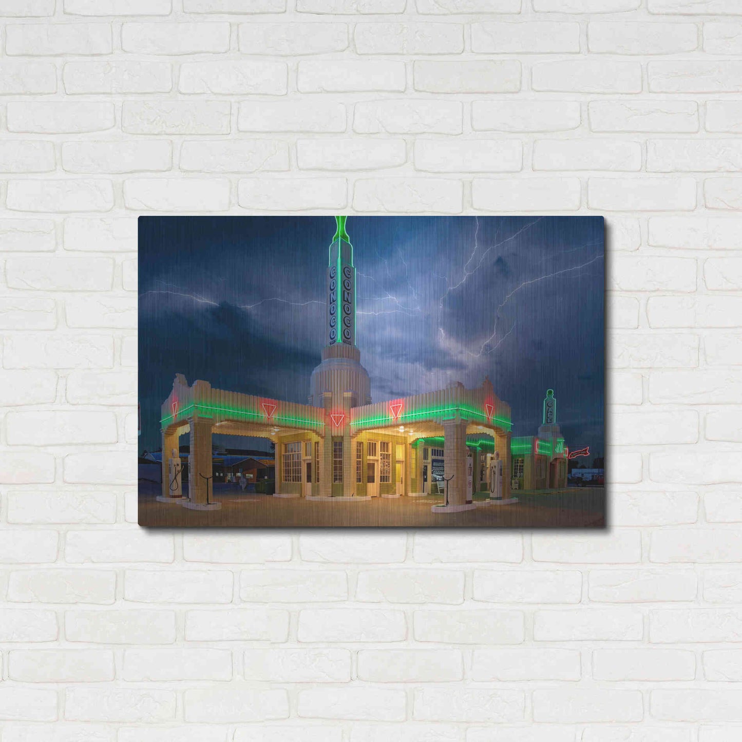 Luxe Metal Art 'Route 66 Shamrock Texas Conoco Lightning' by Mike Jones, Metal Wall Art,36x24