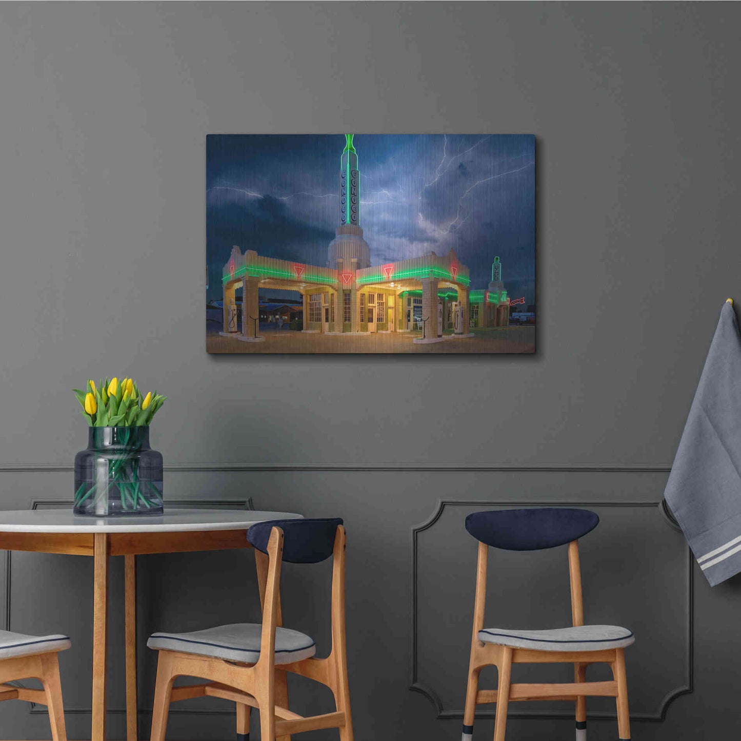 Luxe Metal Art 'Route 66 Shamrock Texas Conoco Lightning' by Mike Jones, Metal Wall Art,36x24