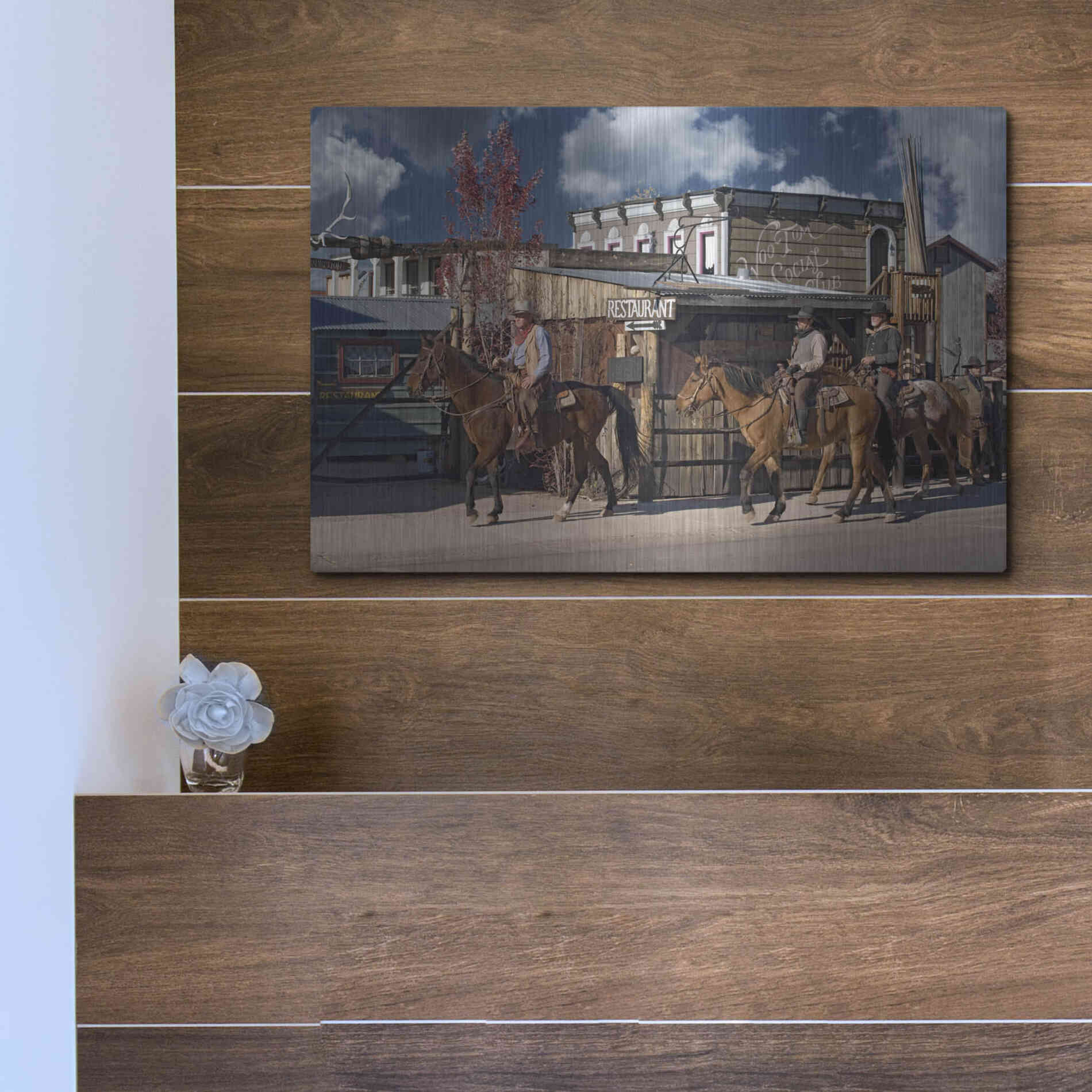 Luxe Metal Art 'Williams Cowboys' by Mike Jones, Metal Wall Art,16x12