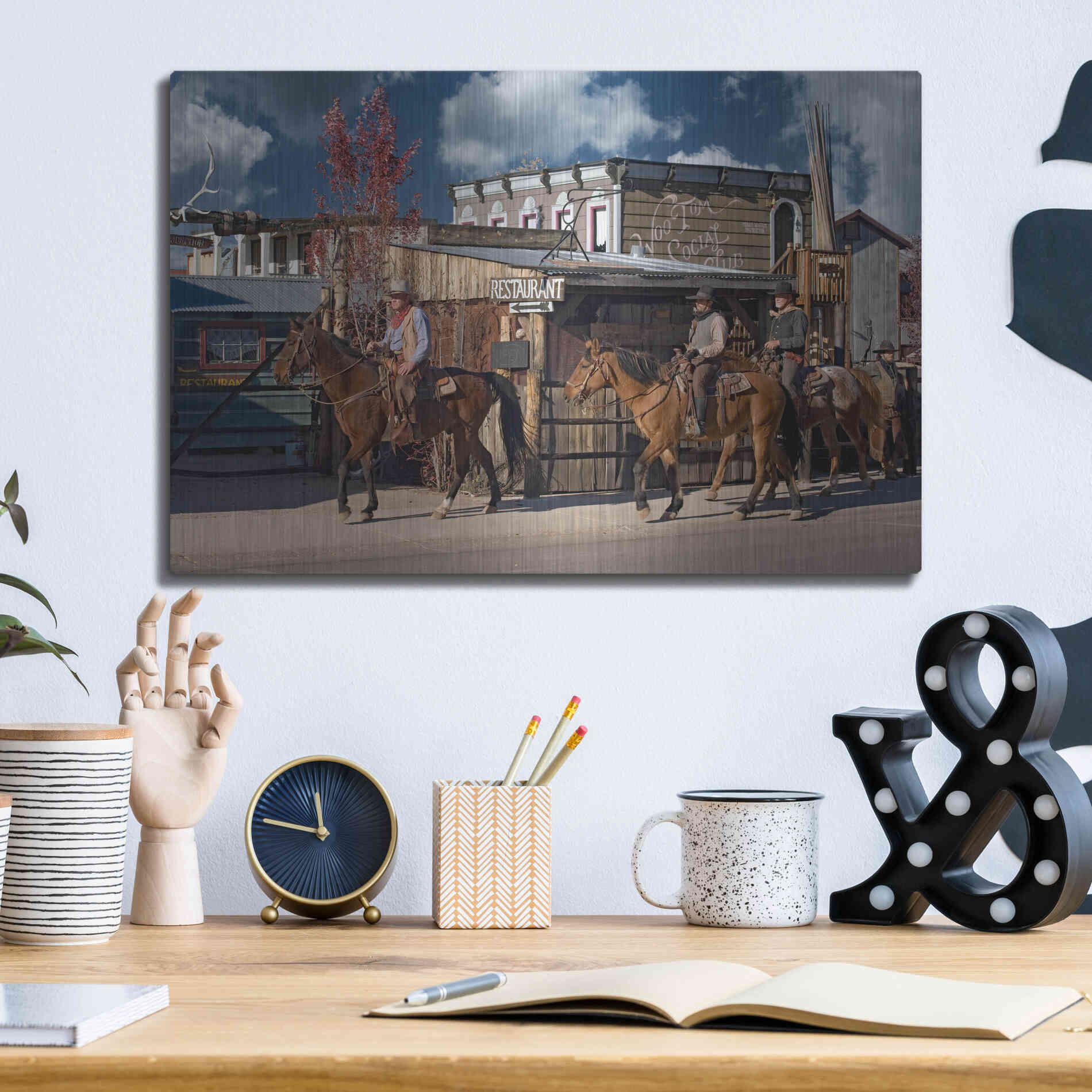 Luxe Metal Art 'Williams Cowboys' by Mike Jones, Metal Wall Art,16x12