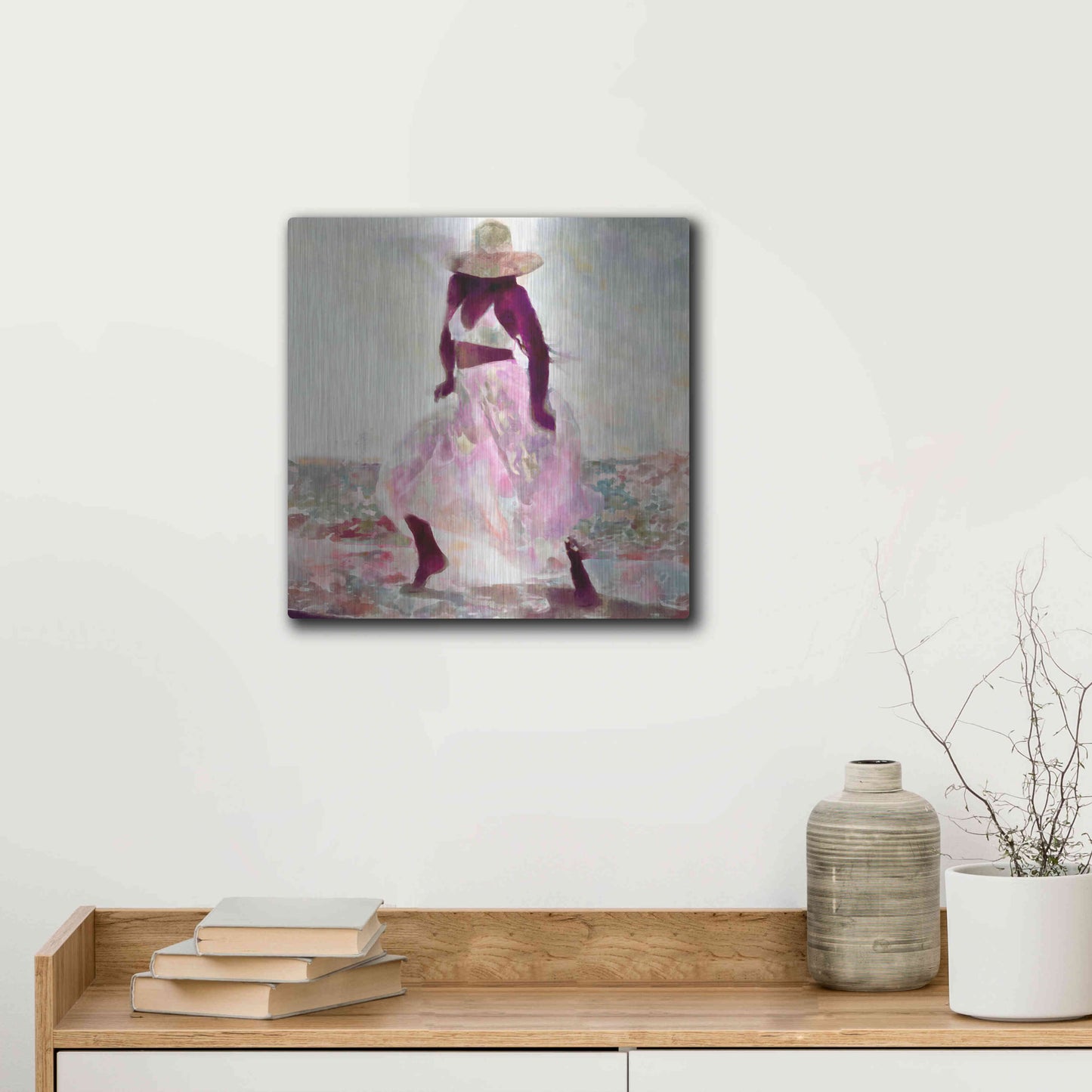 Luxe Metal Art 'Her Colorful Dance II' by Alonzo Saunders, Metal Wall Art,12x12