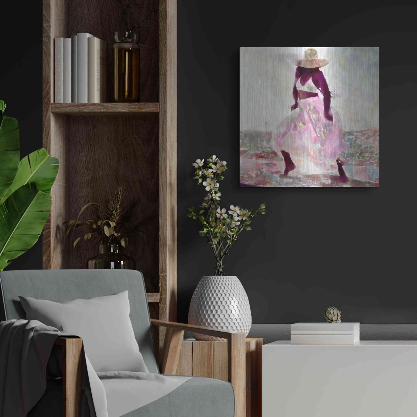 Luxe Metal Art 'Her Colorful Dance II' by Alonzo Saunders, Metal Wall Art,24x24