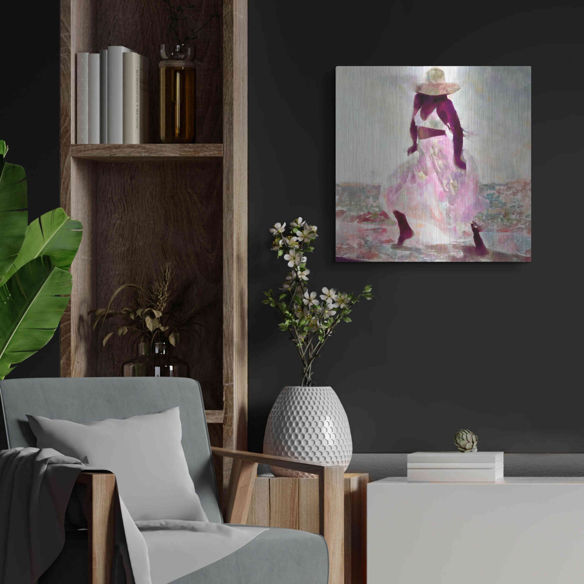 Luxe Metal Art 'Her Colorful Dance II' by Alonzo Saunders, Metal Wall Art,24x24