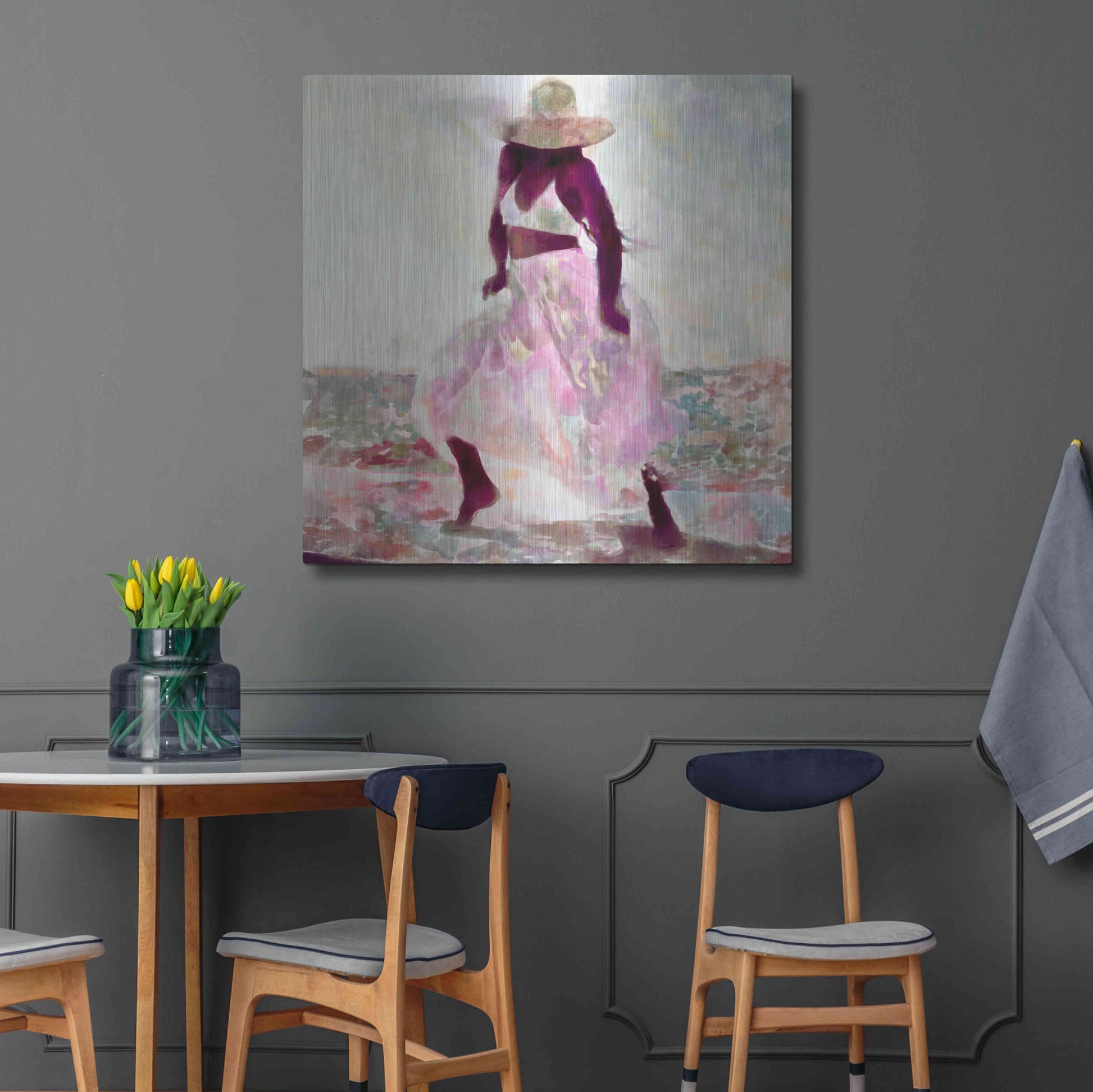 Luxe Metal Art 'Her Colorful Dance II' by Alonzo Saunders, Metal Wall Art,36x36