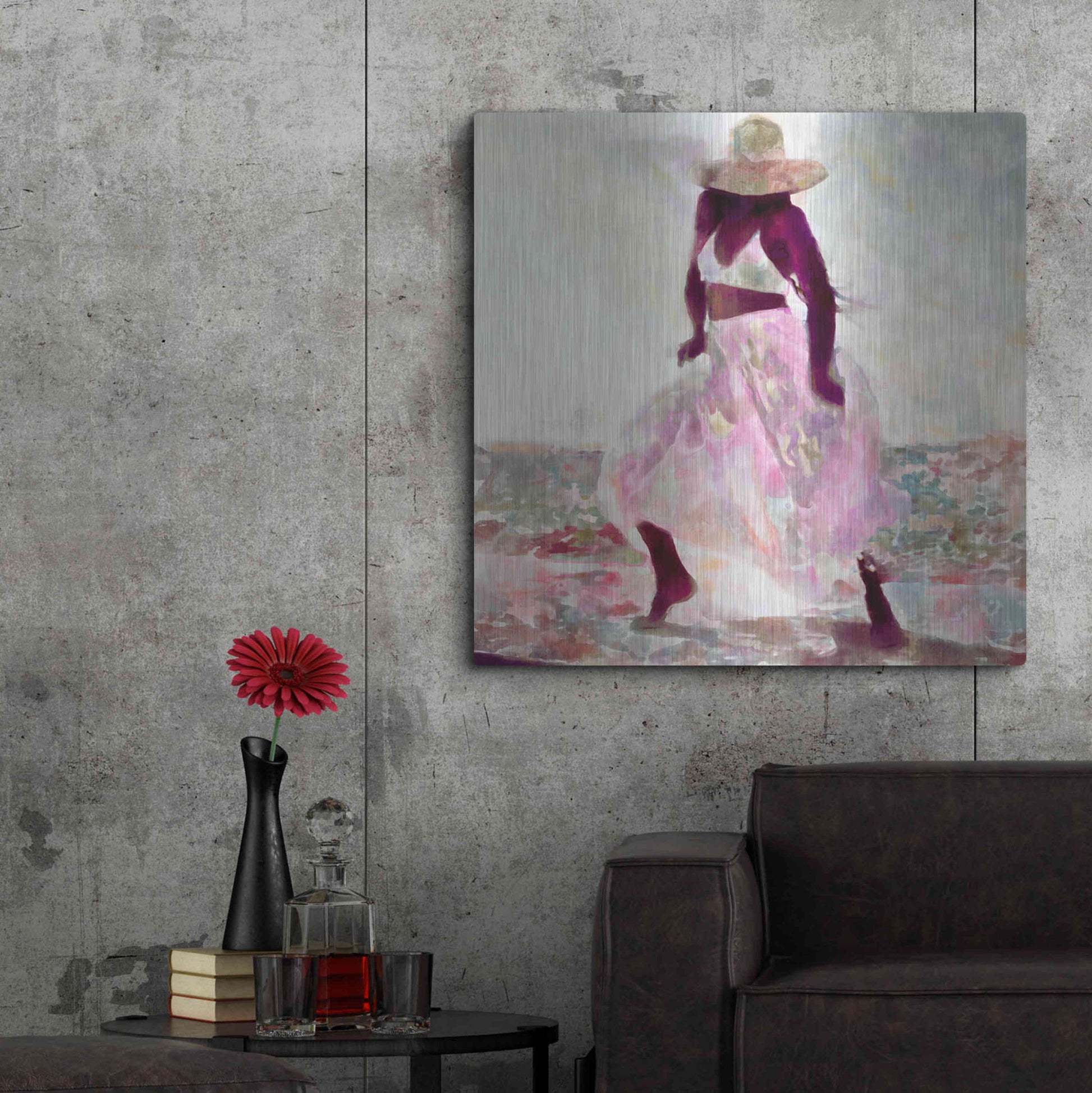 Luxe Metal Art 'Her Colorful Dance II' by Alonzo Saunders, Metal Wall Art,36x36