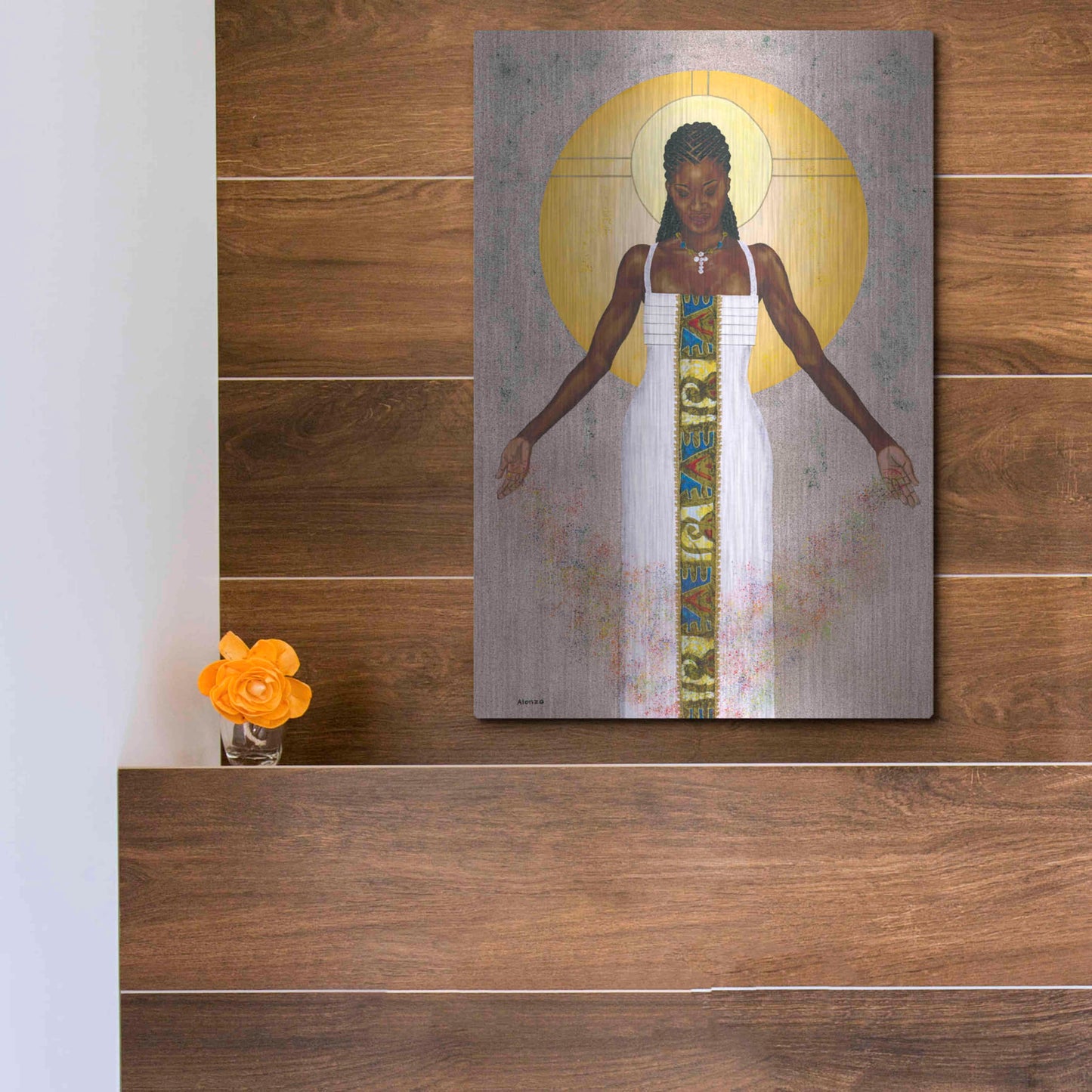 Luxe Metal Art 'Her Peace' by Alonzo Saunders, Metal Wall Art,12x16