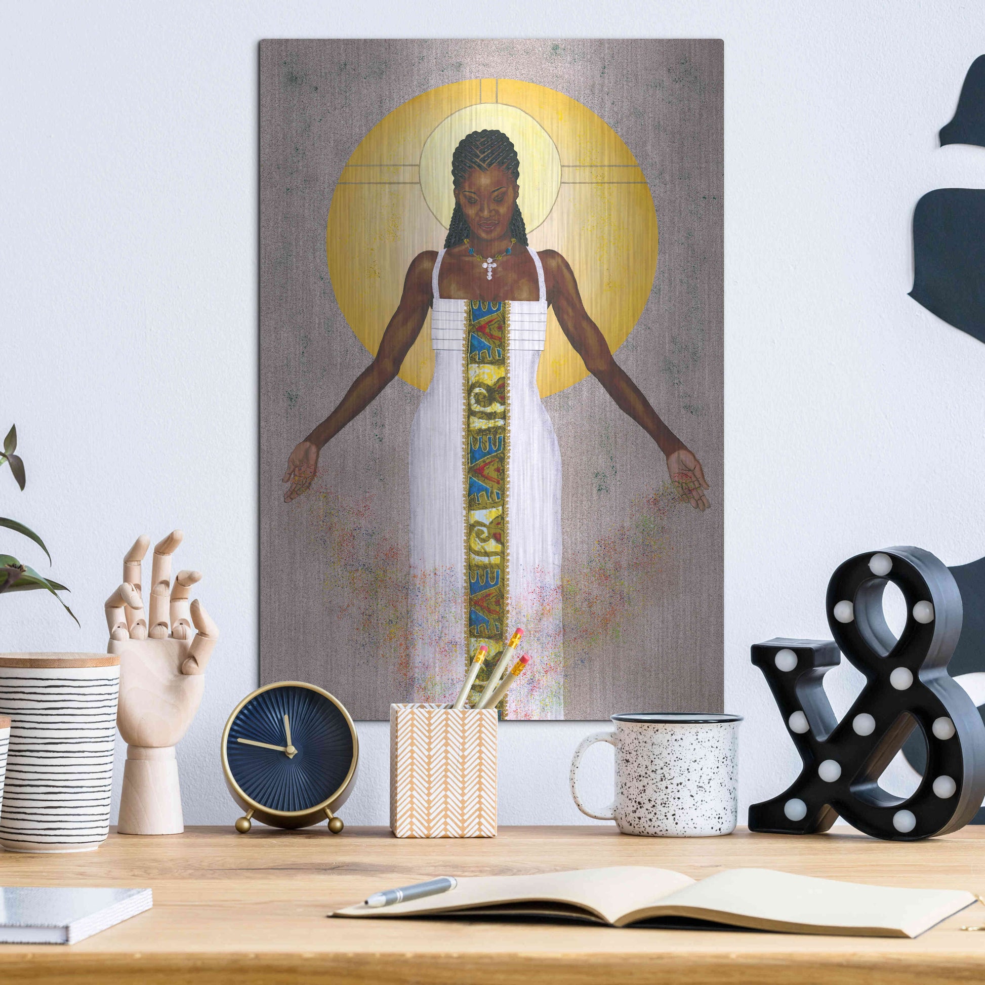 Luxe Metal Art 'Her Peace' by Alonzo Saunders, Metal Wall Art,12x16