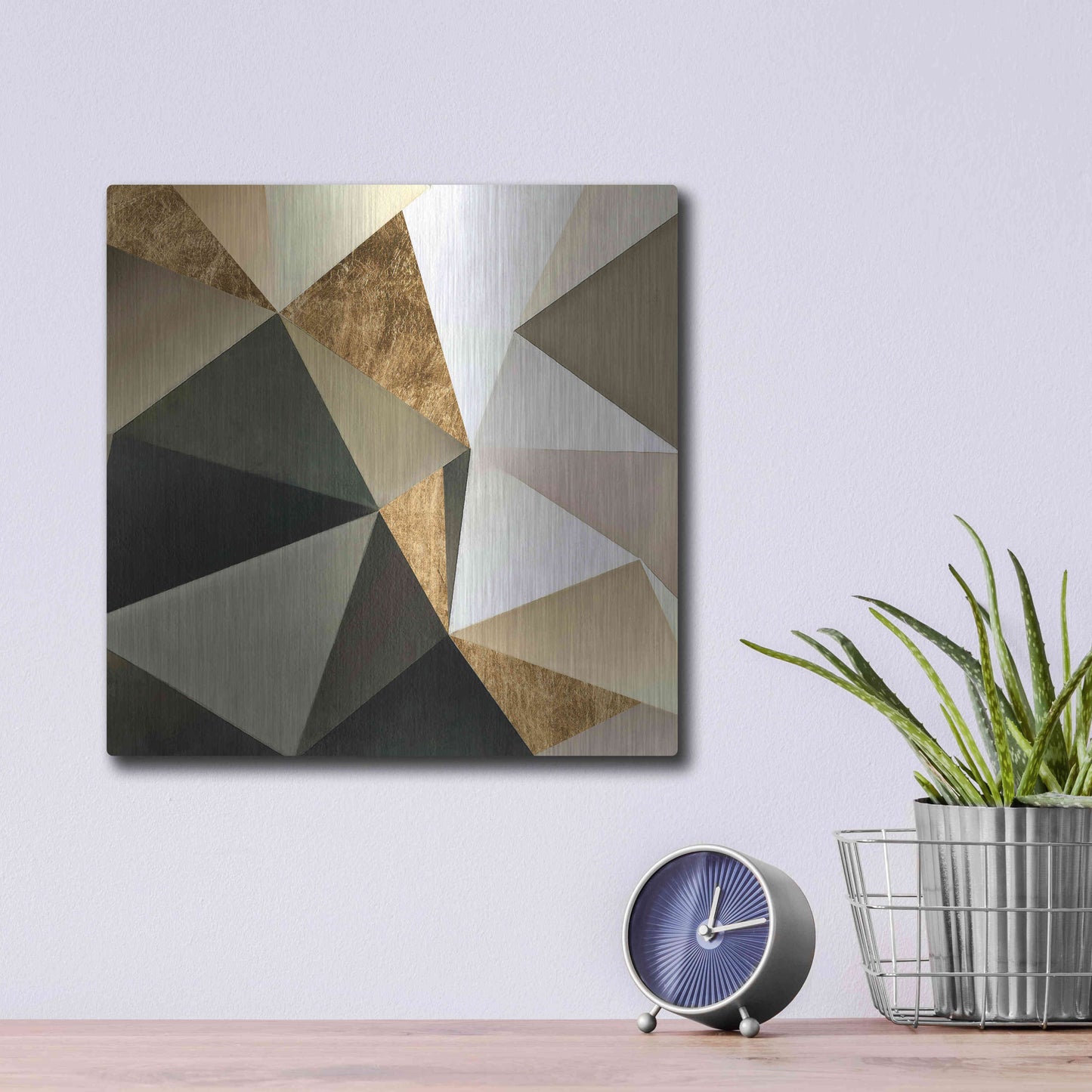Luxe Metal Art 'Gold Polygon Wall I' by Alonzo Saunders, Metal Wall Art,12x12