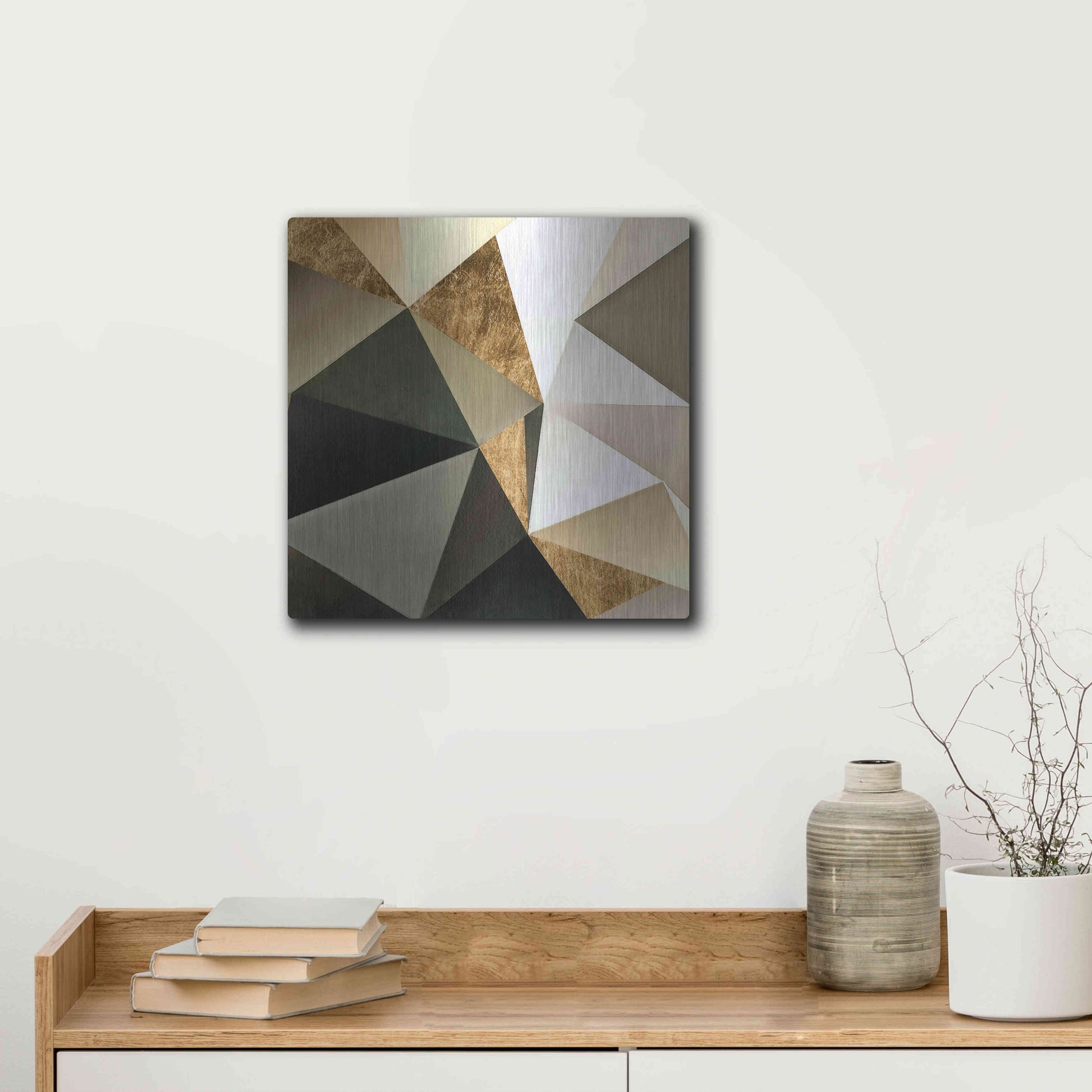 Luxe Metal Art 'Gold Polygon Wall I' by Alonzo Saunders, Metal Wall Art,12x12