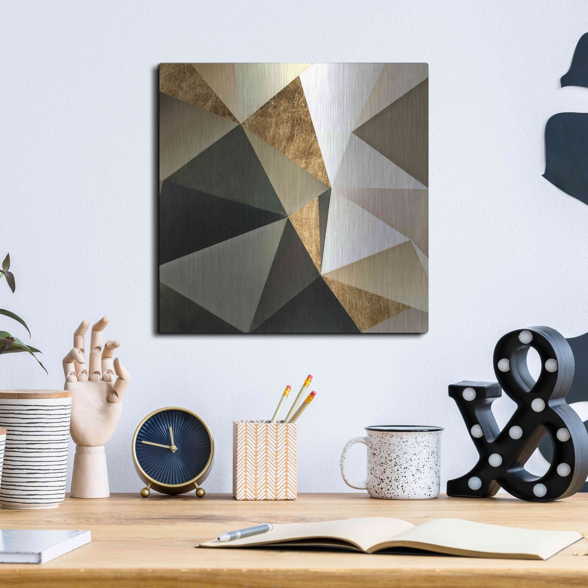 Luxe Metal Art 'Gold Polygon Wall I' by Alonzo Saunders, Metal Wall Art,12x12