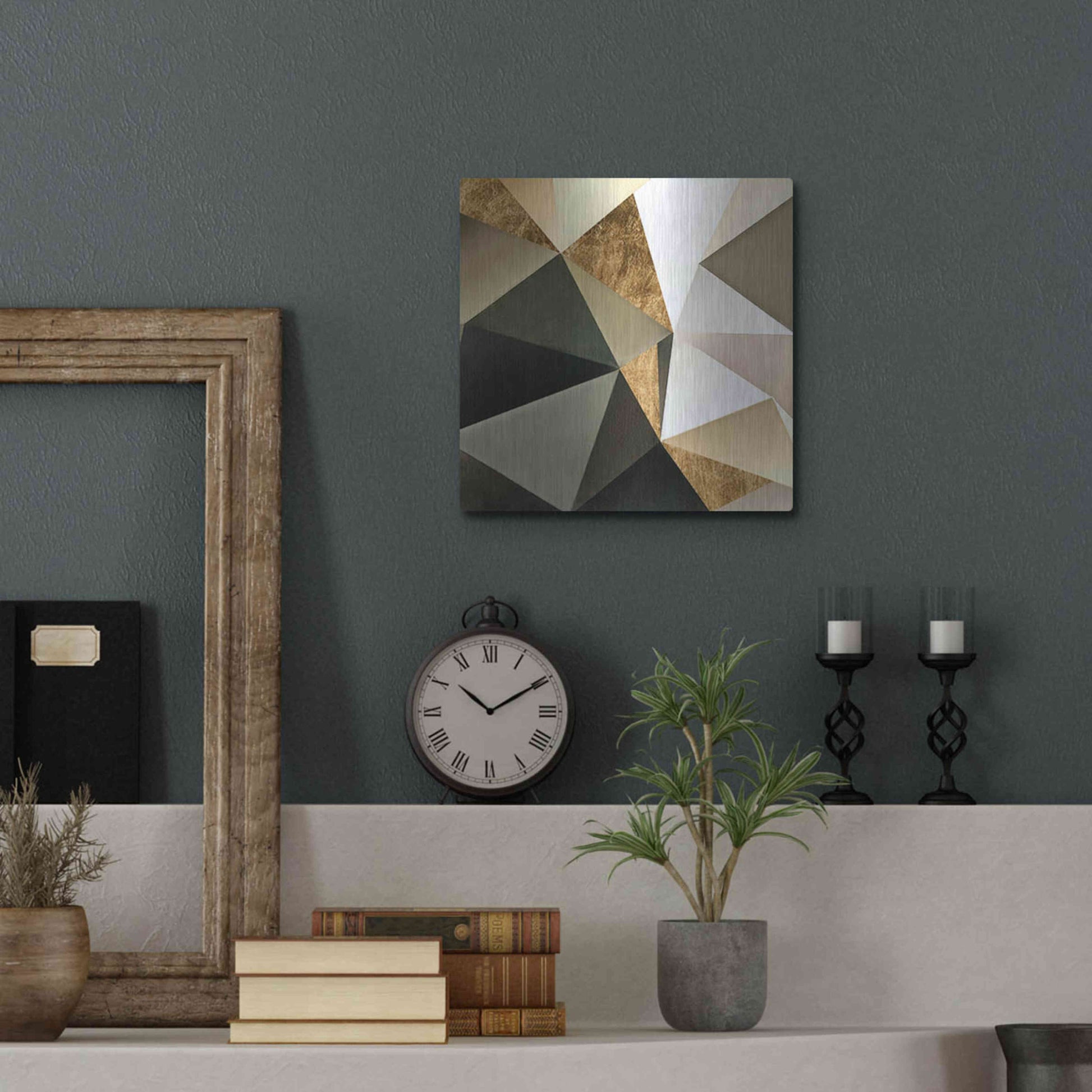 Luxe Metal Art 'Gold Polygon Wall I' by Alonzo Saunders, Metal Wall Art,12x12
